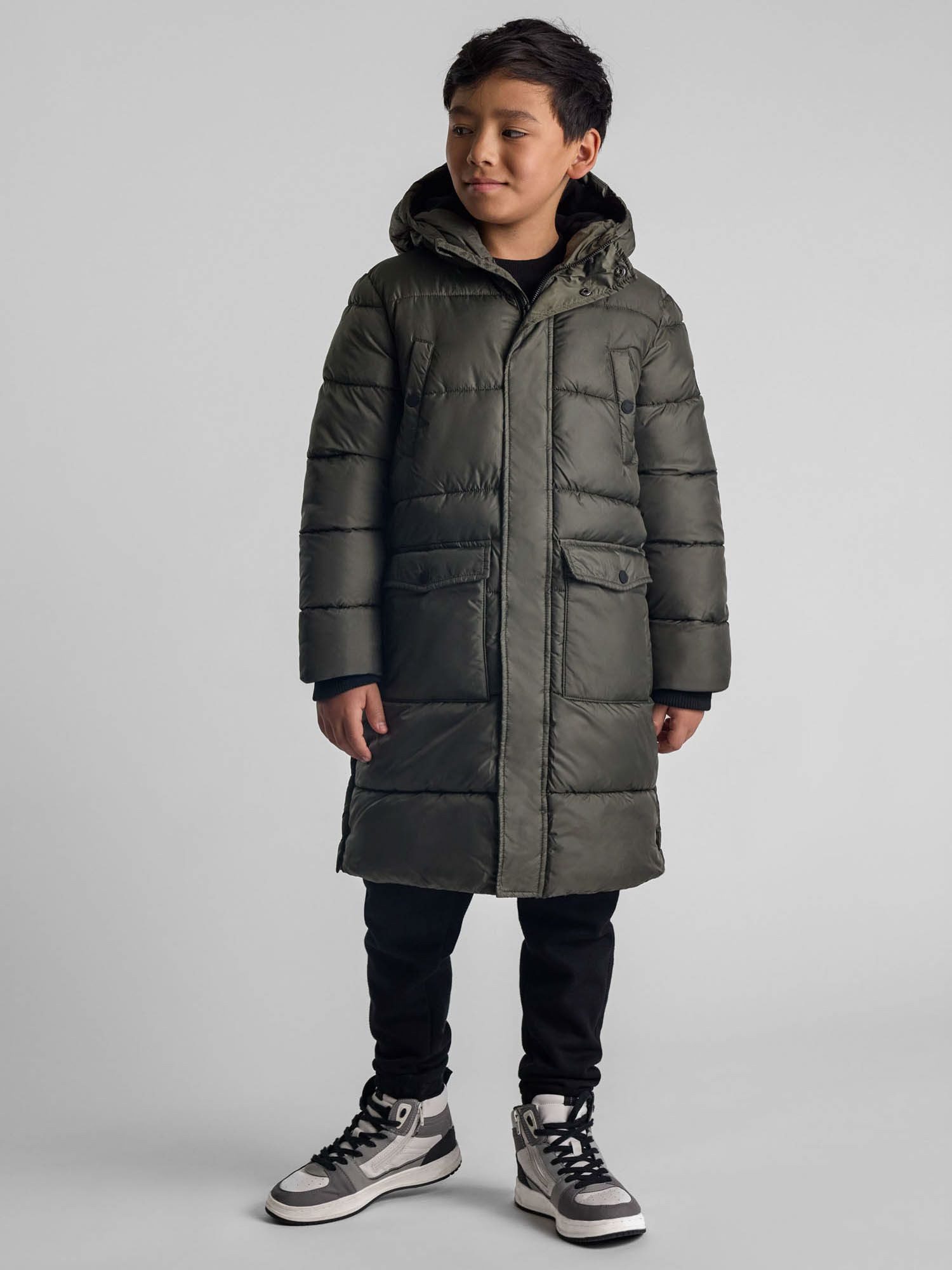 Winterjacke Lange Steppjacke mit Kapuze und Druckknopfleiste  (2y-14y)