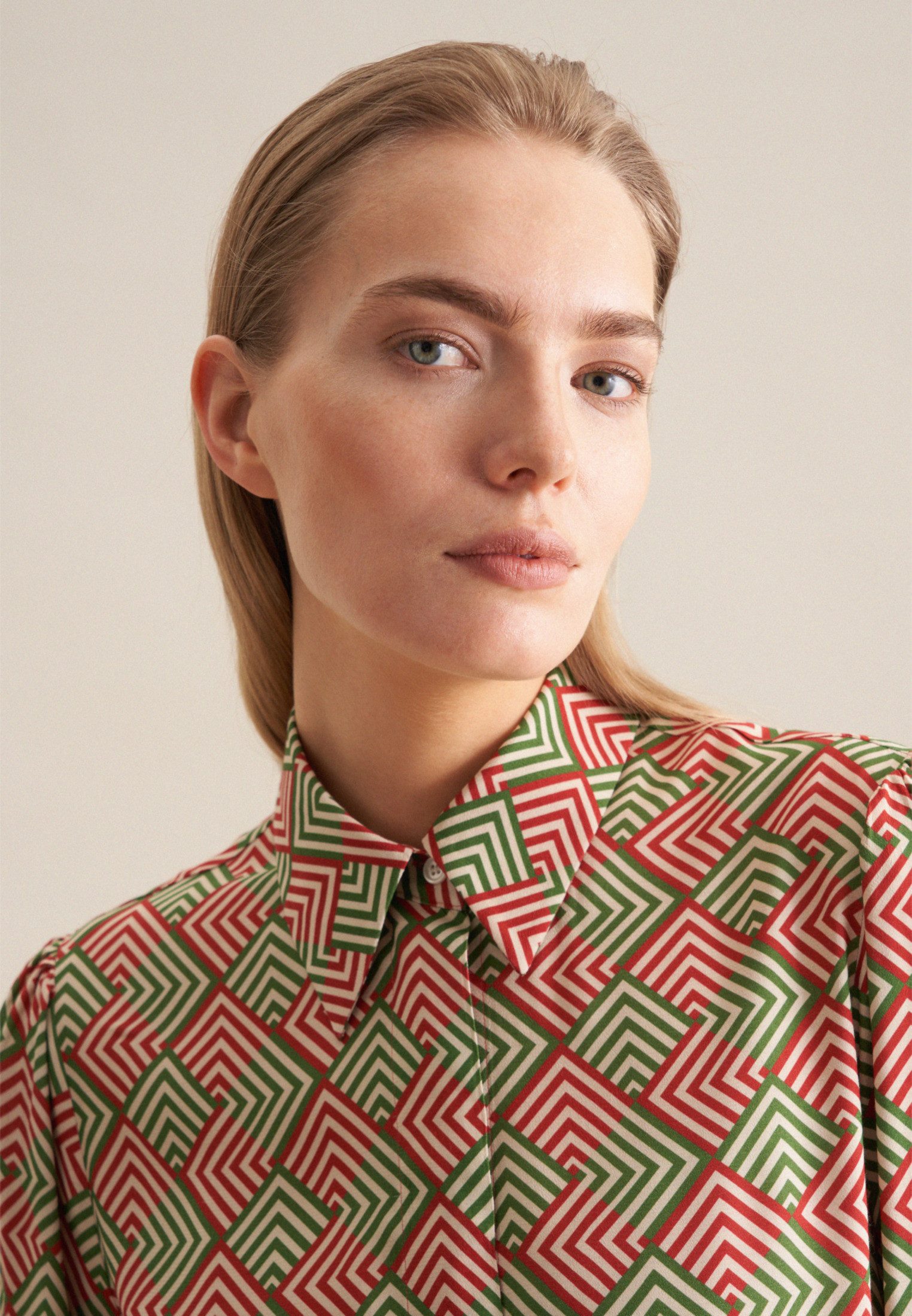 seidensticker Hemdbluse Schwarze Rose Langarm Kragen Geometrische Muster