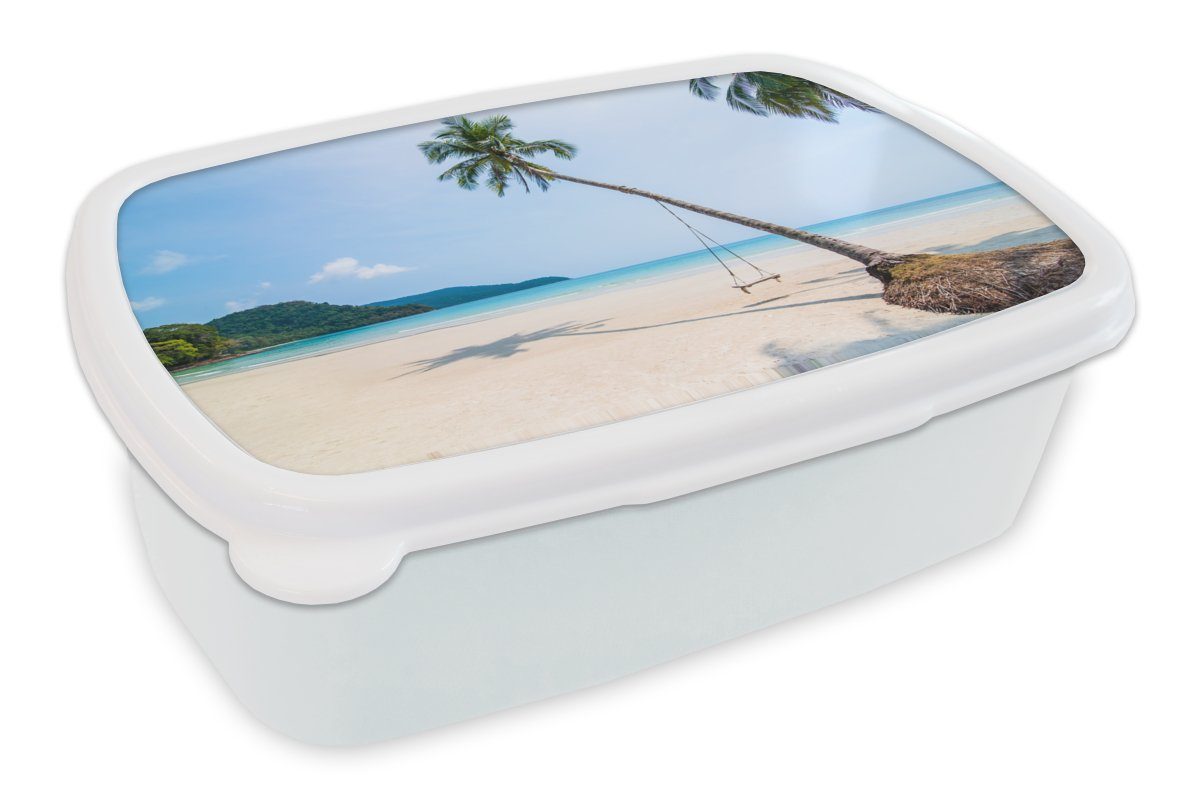 Brotbox und weiß und Jungs Lunchbox Brotdose, - Kinder Kunststoff, Schaukel, (2-tlg), MuchoWow Mädchen Palmen - Erwachsene, für Strand für