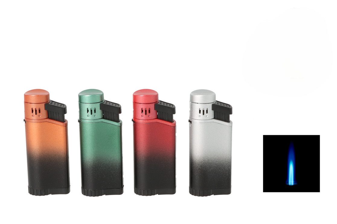 meytrade Feuerzeuge 4 Stück Set metallic Farben grün, silber, rot, orange Jet Flamme (4-St., 4 Stück), Strumfeuerzeuge (nachfüllbar)