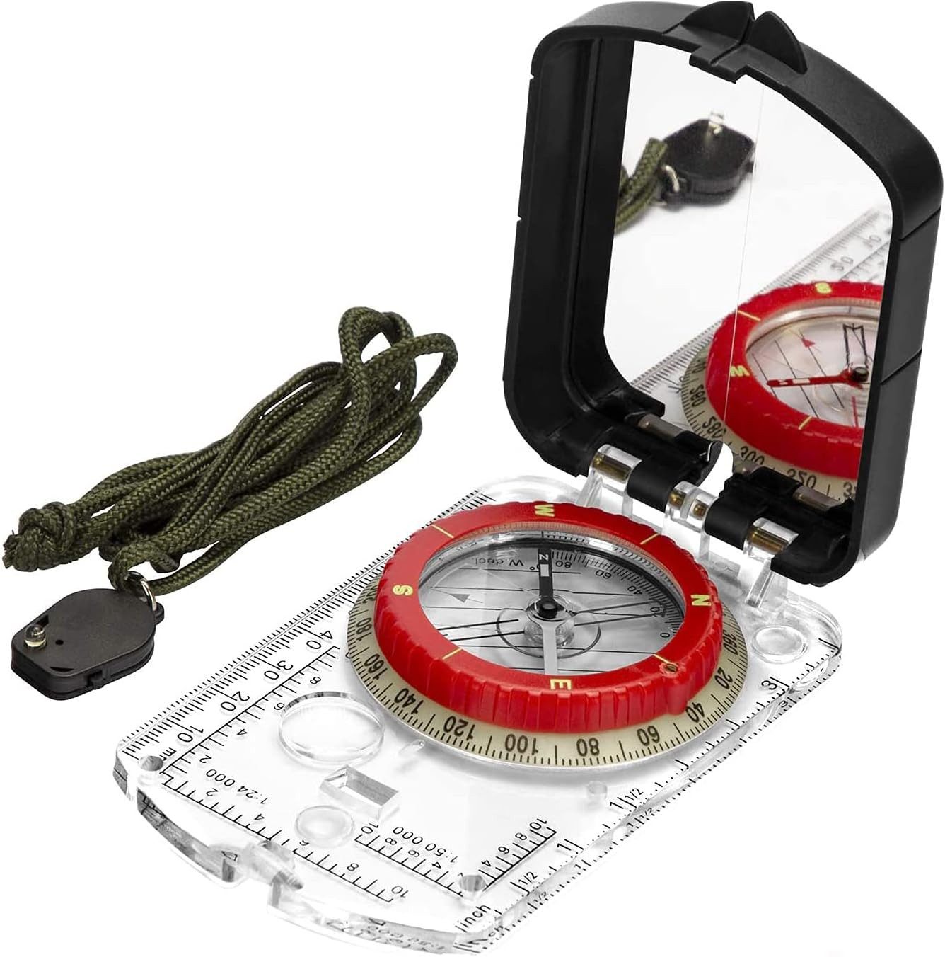 RWEUOQ Kompass Kompass leuchtend mit Spiegel verstellbarer Neigung Skala LED-Licht, für Wandern, Camping, Orientierungslauf, Jagd, Bergsteigen, Navigation