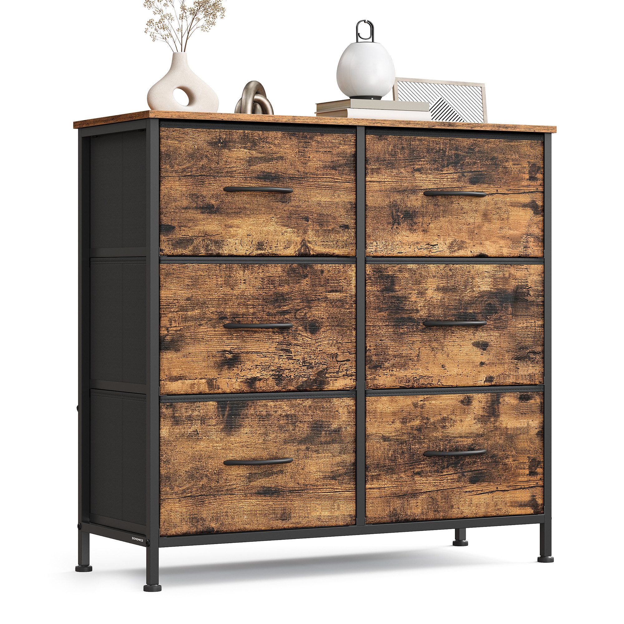 SONGMICS Kommode Schrank, Aufbewahrungsschrank, für Schlafzimmer, Flur, Wohnzimmer, Stahl, 6 Schubladen