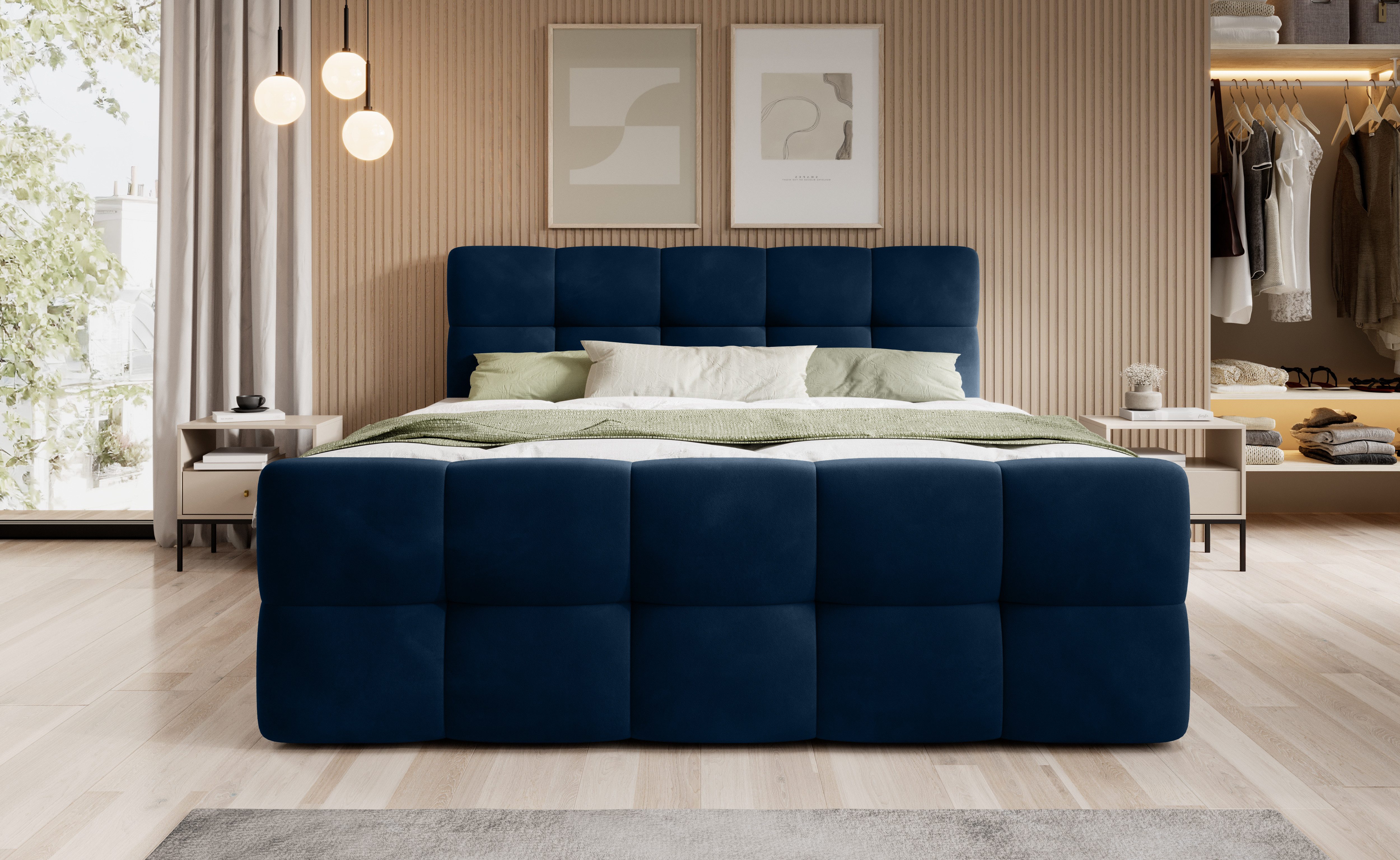 thematys Boxspringbett mit Bettkasten 140x200–200x200 cm – Velours oder Bouclé Bezug – (Polsterbett Bonnellfederkern Matratze H3 + Gratis 3cm Topper, Boxbett - Luxus Doppelbett mit Stauraum)