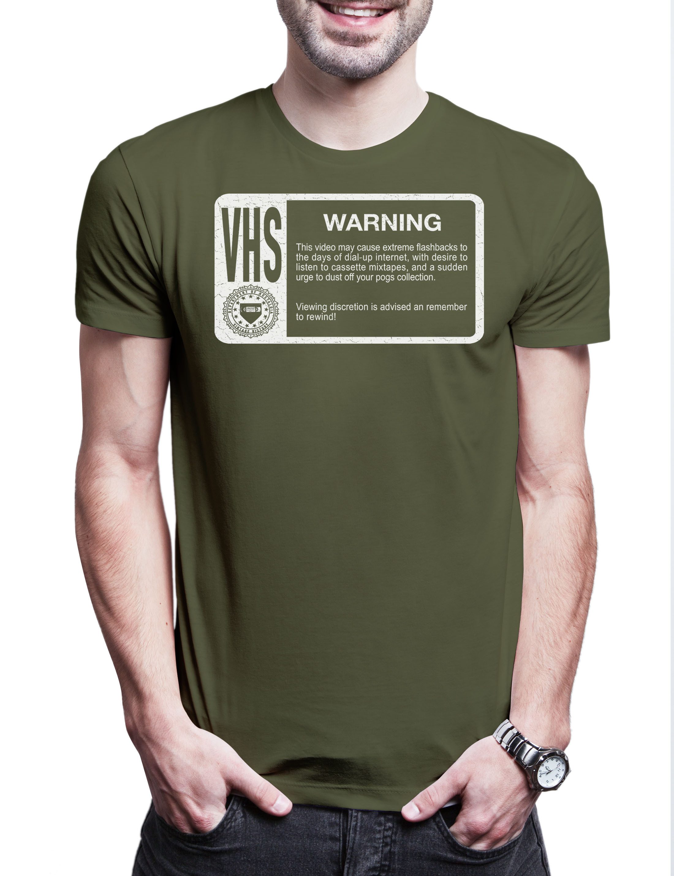 Print-Shirt VHS Warning Herren T-Shirt Retro Vintage E180 E240 Tape Scotch
