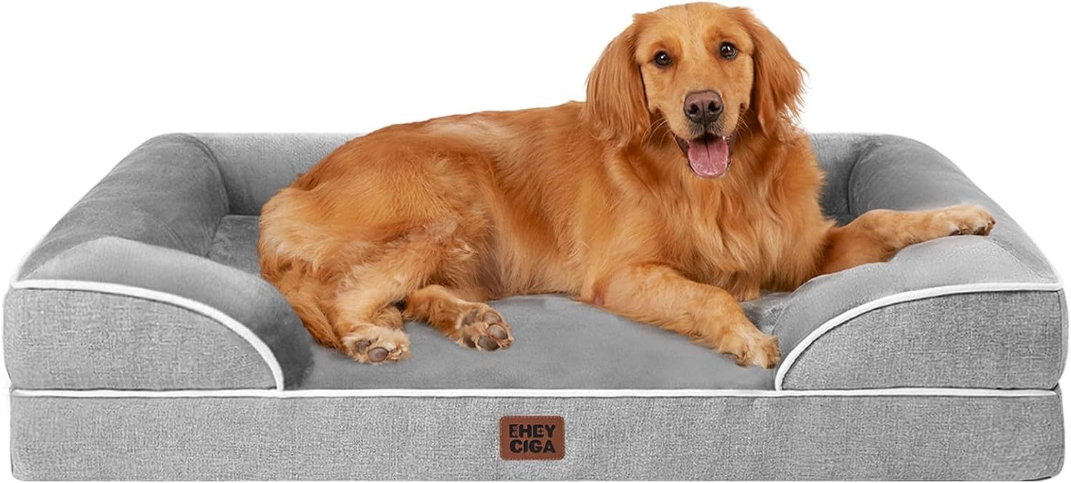 EHEYCIGA Hundebett Orthopädisches Hundesofa XL für große Hunde - Memory Foam, wasserfest, Weicher Flanellbezug, Waschbarer Bezug, hoher Rand, rutschfest, Doppelseitiges Design