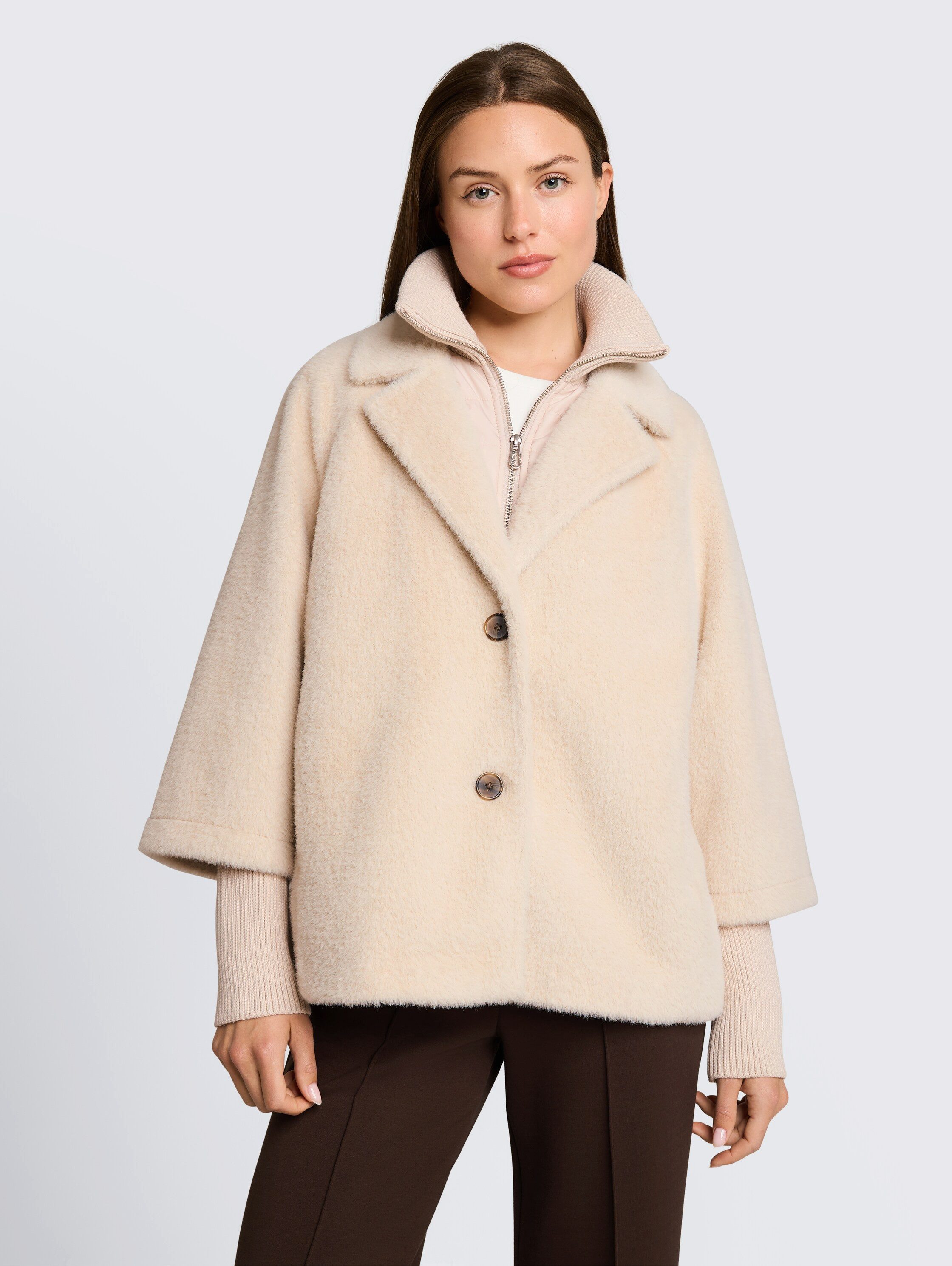 TOM TAILOR Fellimitatjacke Regular mit Reverskragen und Stehkragen-Inlay und Knopfleiste