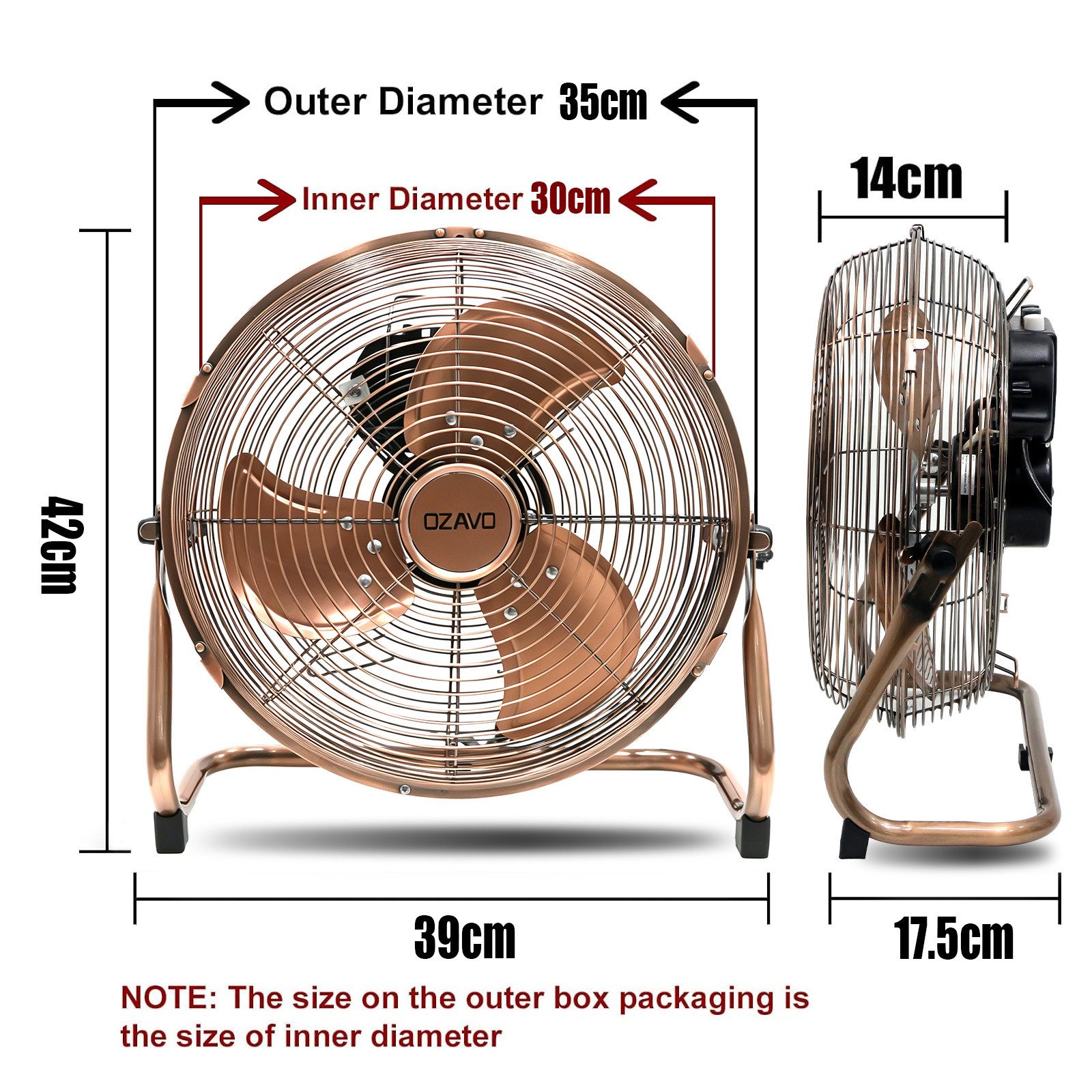 OZAVO Bodenventilator OZ270-276 Ø35/ 45/ 50/ 55cm 3 Geschwindigkeitsstufen, 45W/80W/100W/110W Eisen Windmaschine Lüfter Standventilator Ventilator
