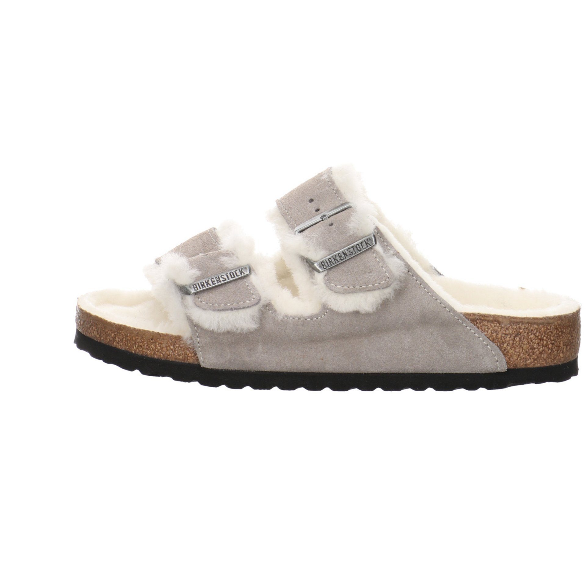 Pantoletten coin Damen Birkenstock Veloursleder stone Hausschuh Sandalen