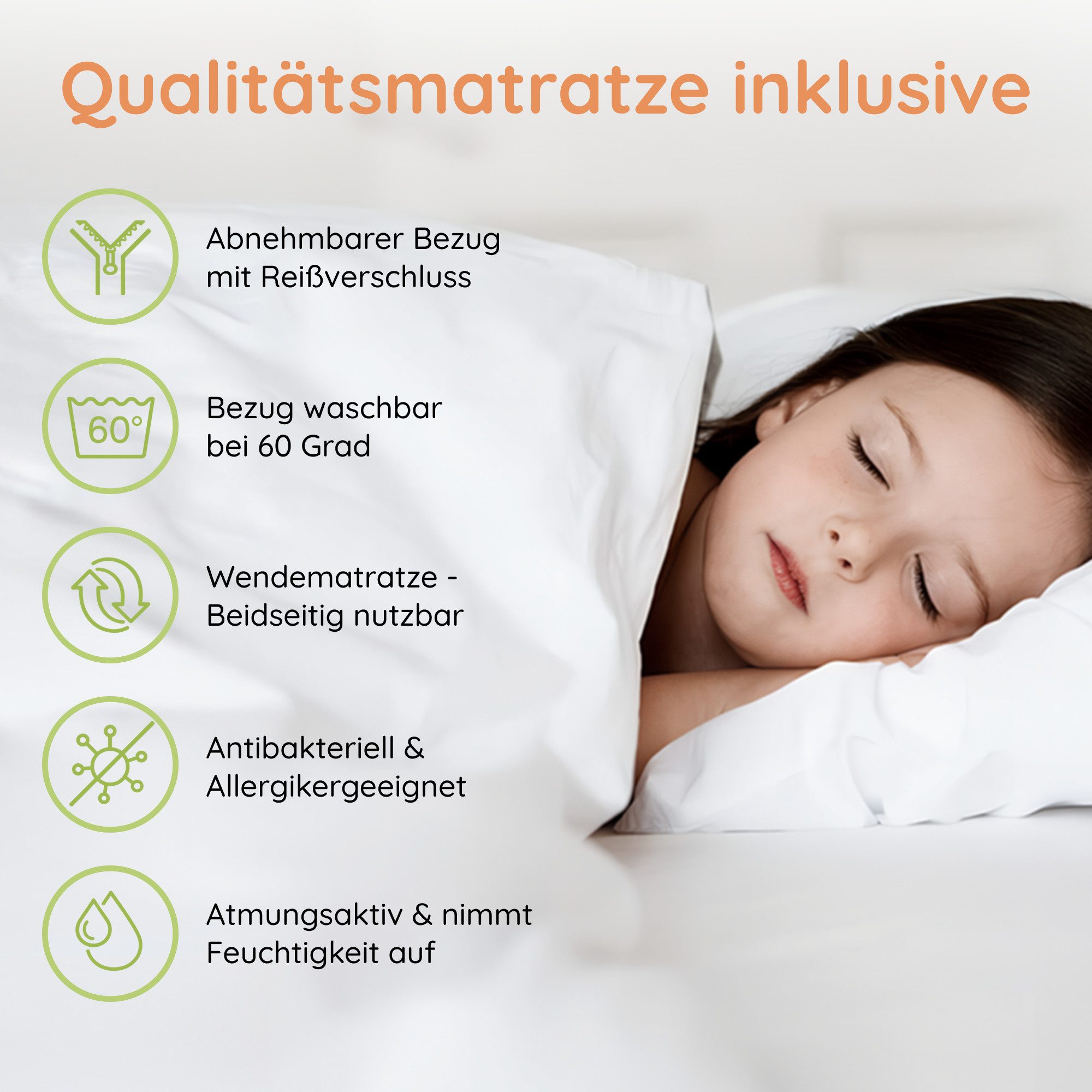 Kids Collective Kinderbett Kinder Jugendbett 80x160 und 90x200 cm Mit Schublade & Rausfallschutz, 80×160 cm, stabiles Kiefernholz, Weiß mit Matratze
