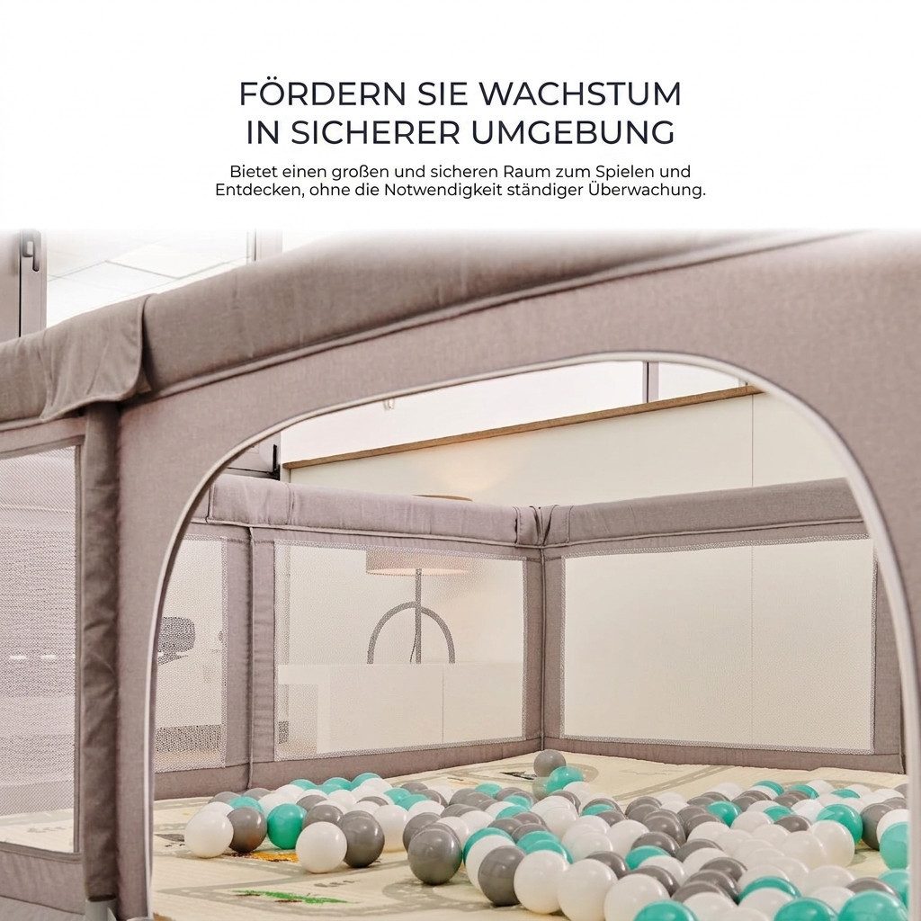 jahesta Laufstall XXL Baby Laufstall 180x200 cm mit Netzseiten und Sicherheitstür (XXL Baby Laufstall 180x200 cm mit Netzseiten und Reißverschluss), XXL 180x200 cm, Netzseiten, Reißverschluss, stabile Konstruktion