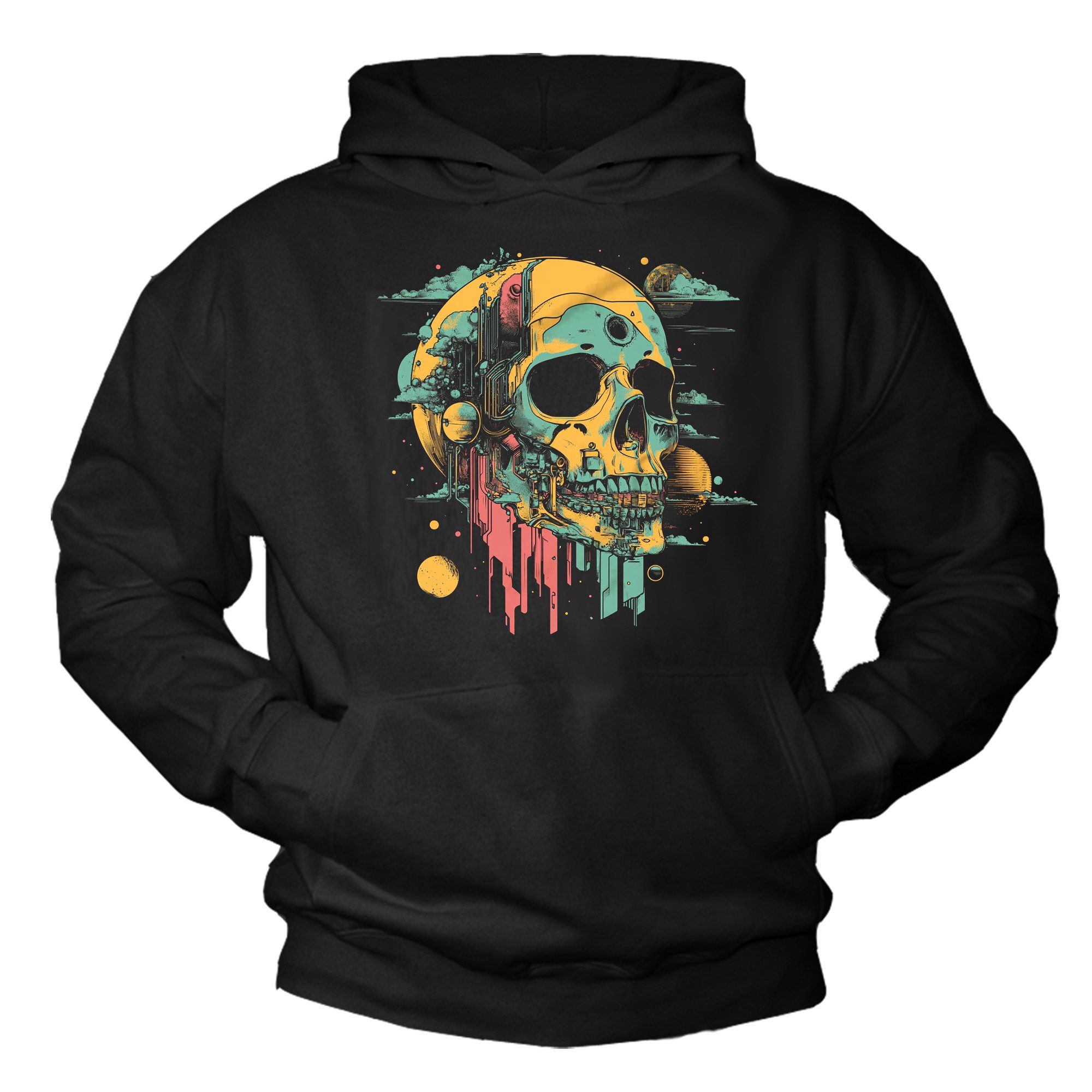 MAKAYA Kapuzenpullover Herren Hoodie mit Totenkopf Design – Cooler Pulli mit Aufdruck (Schwarz, S, M, L, XL, XXL, XXXL, XXXXL) Baumwolle