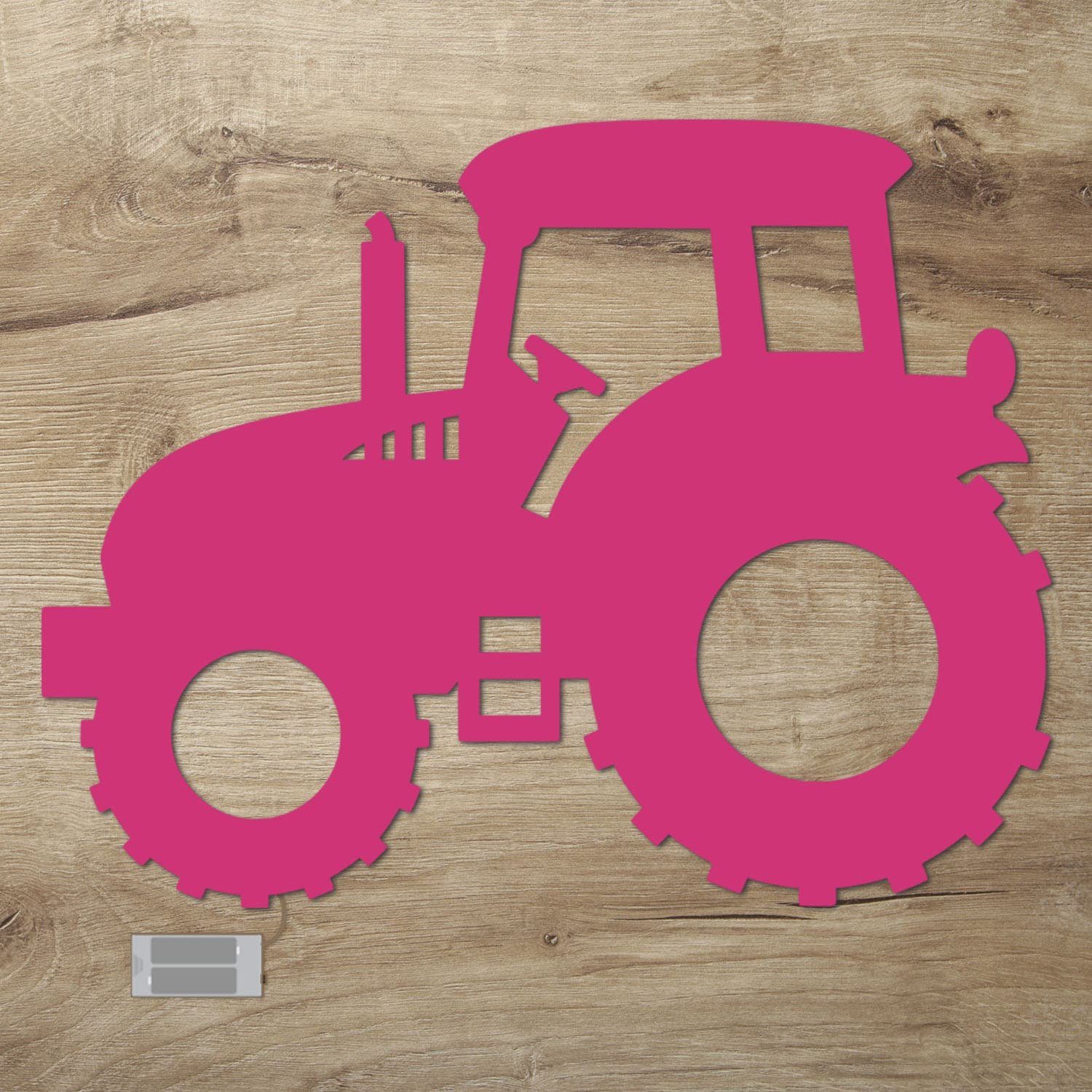 Namofactur LED Dekolicht LED Holz Traktor Deko Kinderzimmer, Ohne Zugschalter, LED fest integriert, Warmweiß Pink
