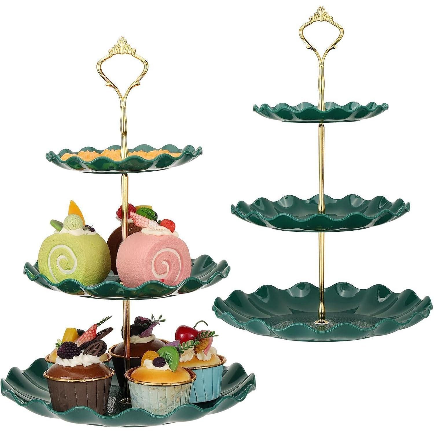 LuxusKollektion Etagere 3-stöckiger Cupcake-Ständer Dunkelgrün Kunststoff Kuchenständer, Kunststoff