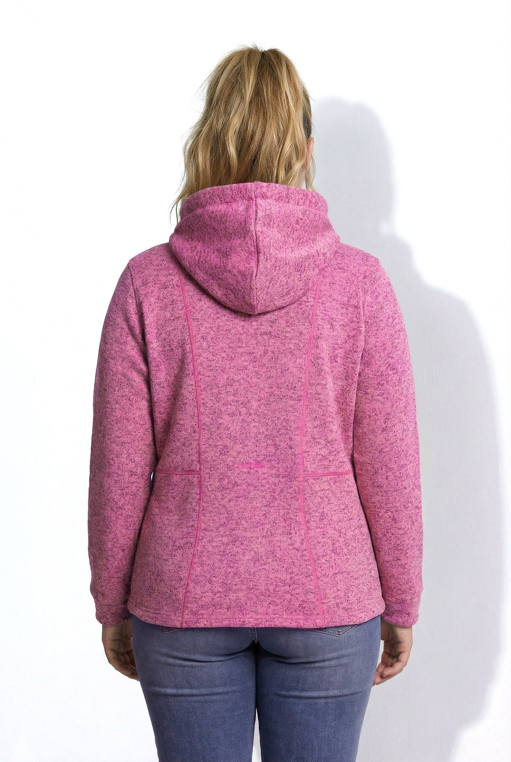 Ulla Popken Sweatjacke Strickfleece-Jacke Ziernähte Kapuze 2-Wege-Zipper – Bild 2 von 4