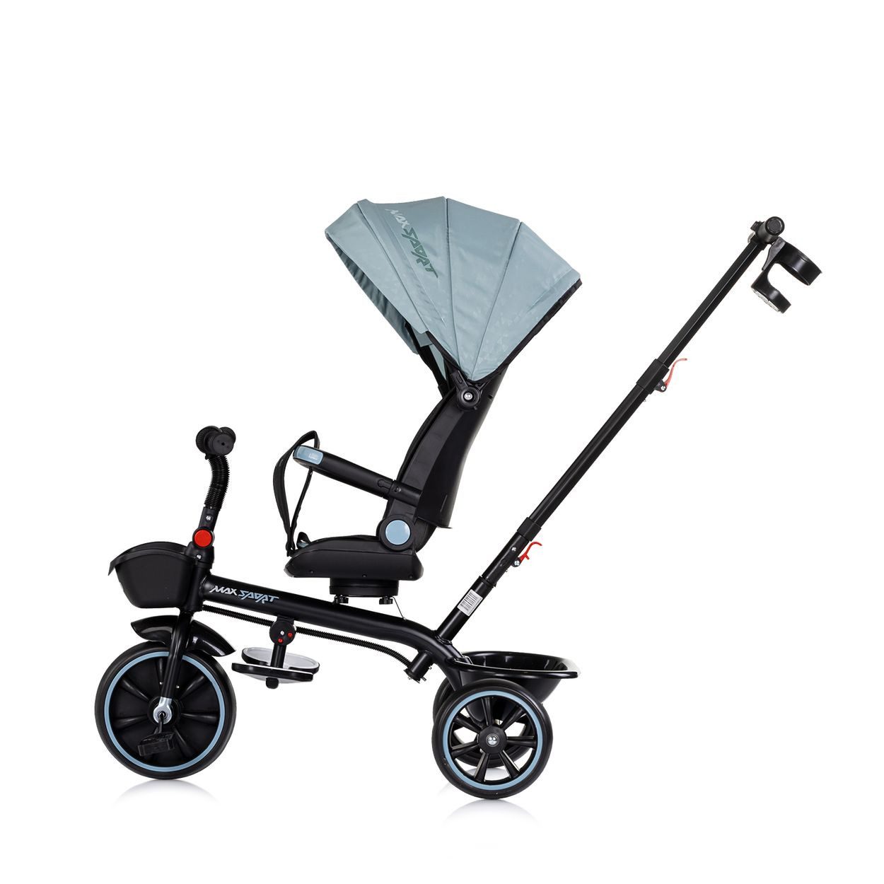 Chipolino Dreirad Max Sport 2 in 1, umkehrbarer Sitz, Gummiräder, Becherhalter, Korb, Schiebegriff