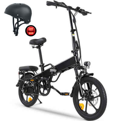 iscooter E-Bike 16-Zoll-Elektrofahrrad mit LED-Helm und einstellbarer Sitzhöhe, Nabenschaltung, Heckmotor, 280,8 Wh Akku, 3 Geschwindigkeitsmodi, ABS Duales Bremssystem, bis 120kg, Wabenreifen