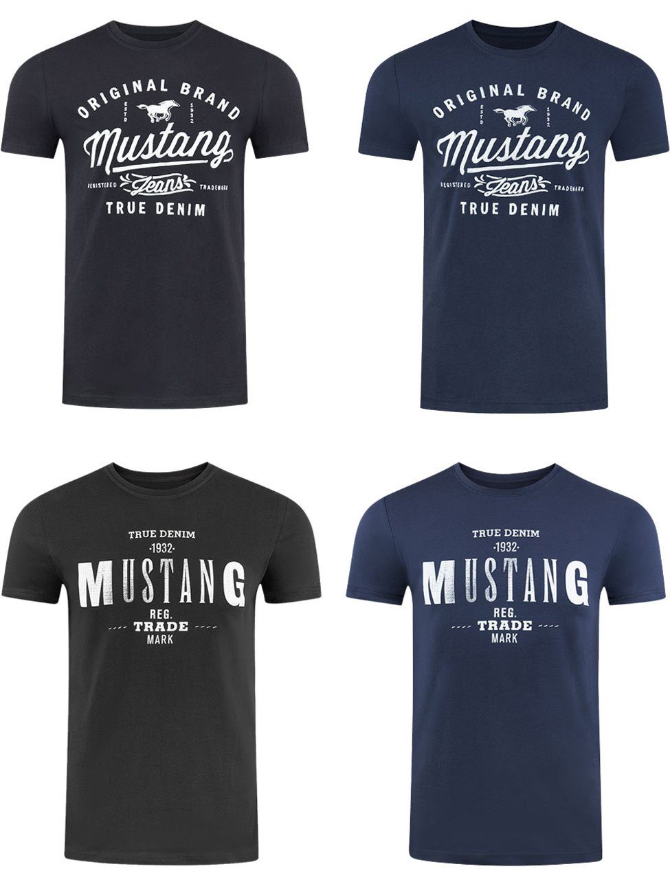 MUSTANG T-Shirt Herren Printshirt Alex C Basic Print Regular Fit (4-tlg) Kurzarm Tee Shirt mit Rundhalsausschnitt aus 100% Baumwolle Farbmix (P4)