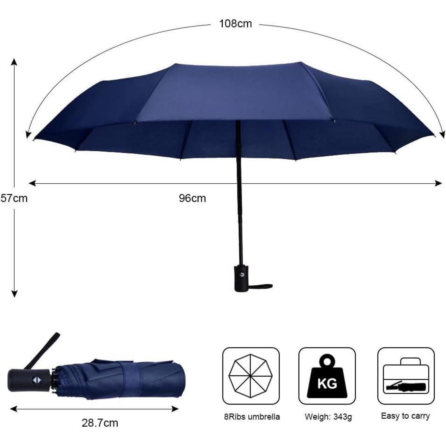 LuxusKollektion Taschenregenschirm Regenschirm Automatik Teflon Windsicher Kompakt 8 Rippen Navy Blau