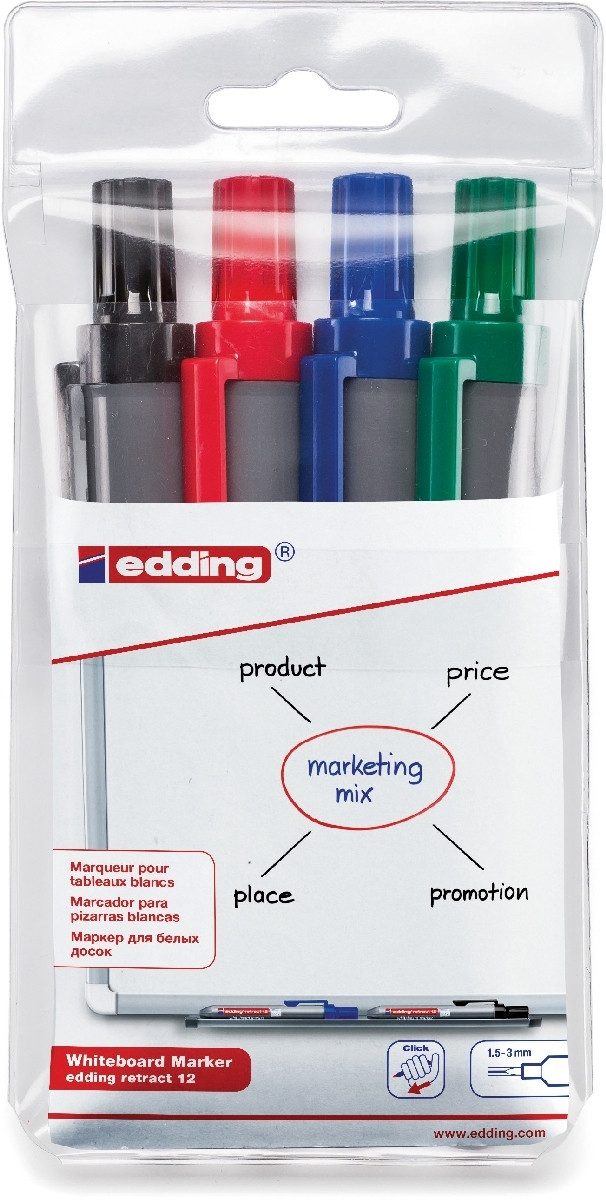 edding Whiteboard Marker Whiteboardmarker edding retract 12 nachfüllbar 1,5-3mm sortiert VE=4