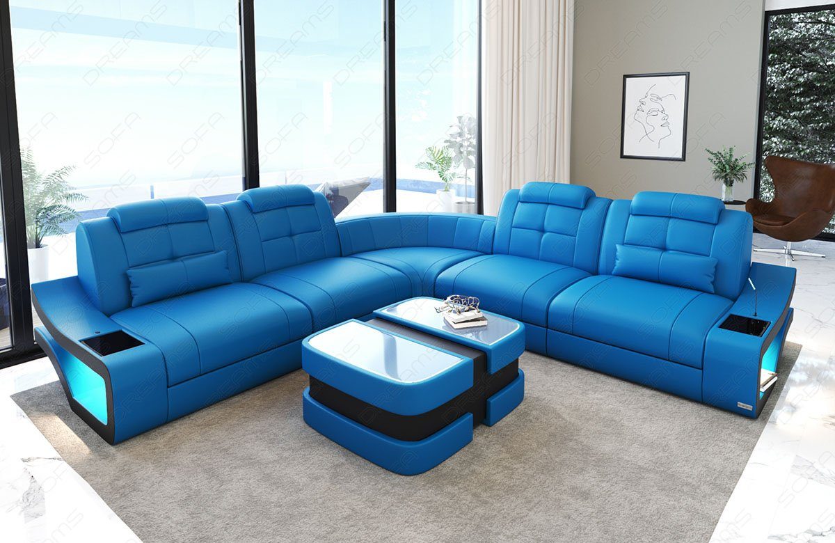 L-Form Elena Sofa Ledersofa lang Leder Couch, Dreams Form LED-Beleuchtung Sofa mit Ecksofa Ledercouch L