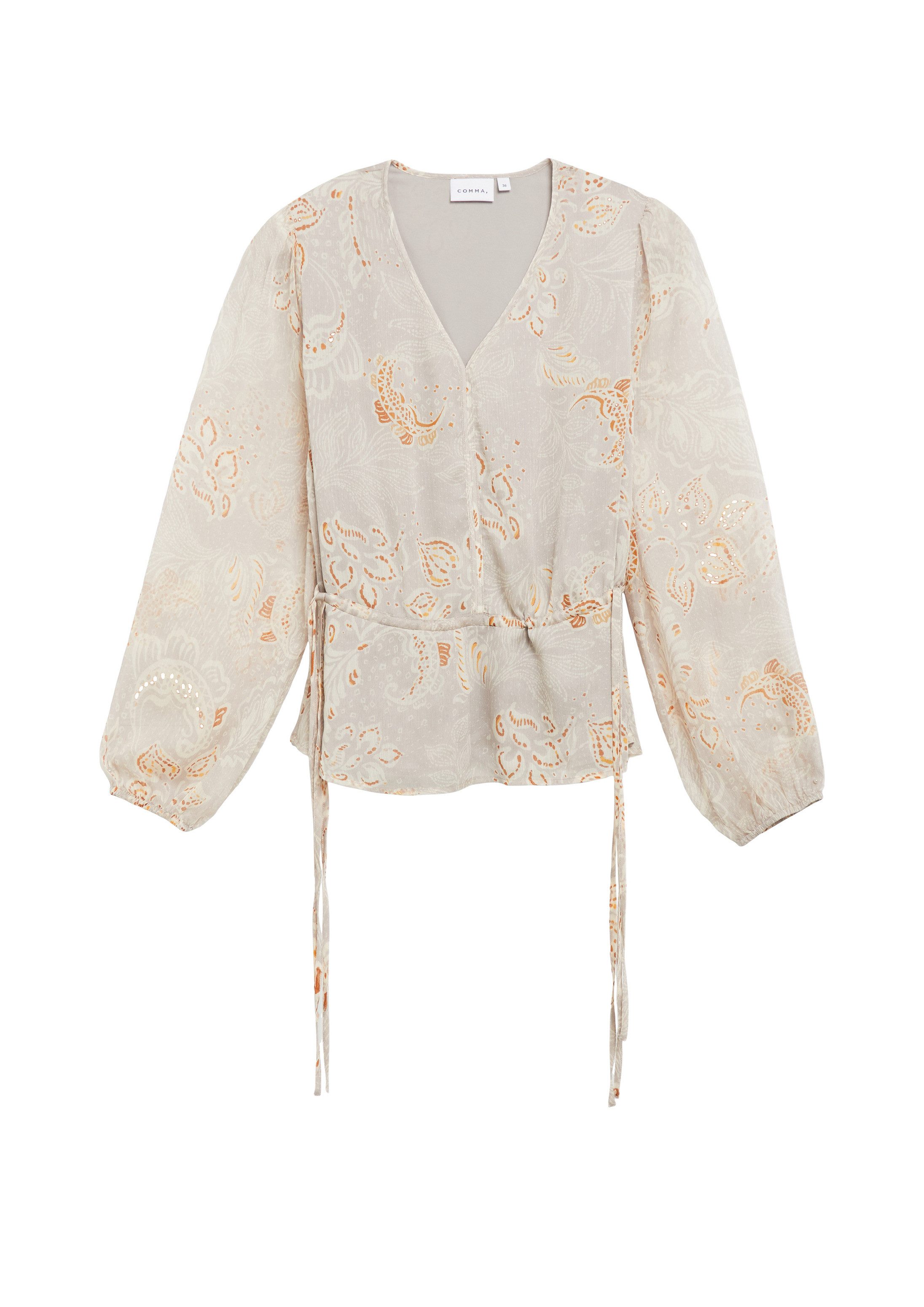 comma Langarmbluse Bluse Chiffon-Bluse mit Tunnelzug an der Taille
