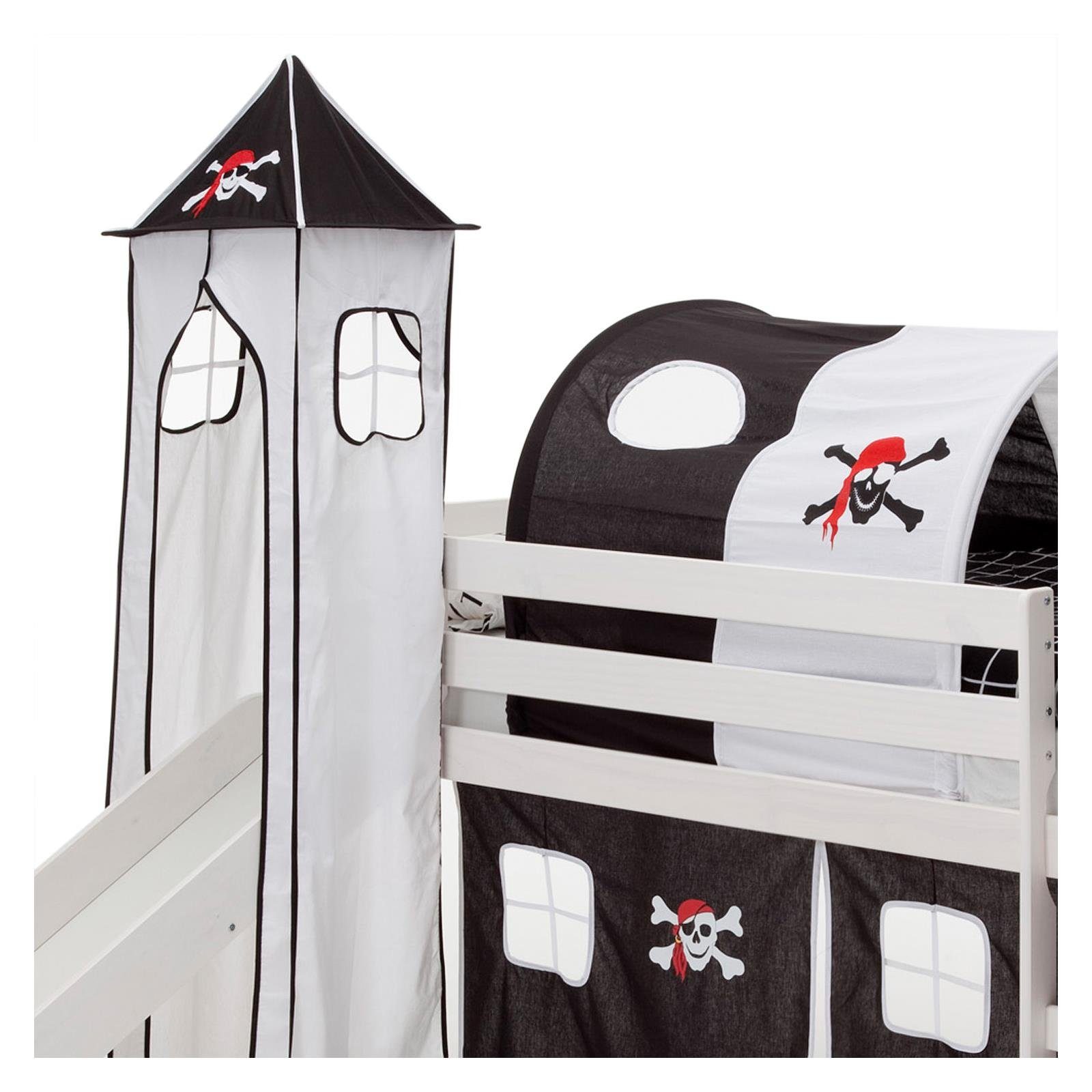 Vorhang MAX, IDIMEX, Spielturm für Bett mit Rutsche Kinder Hochbett Spielbett schwarz/weiss PIRAT schwarz/weiß
