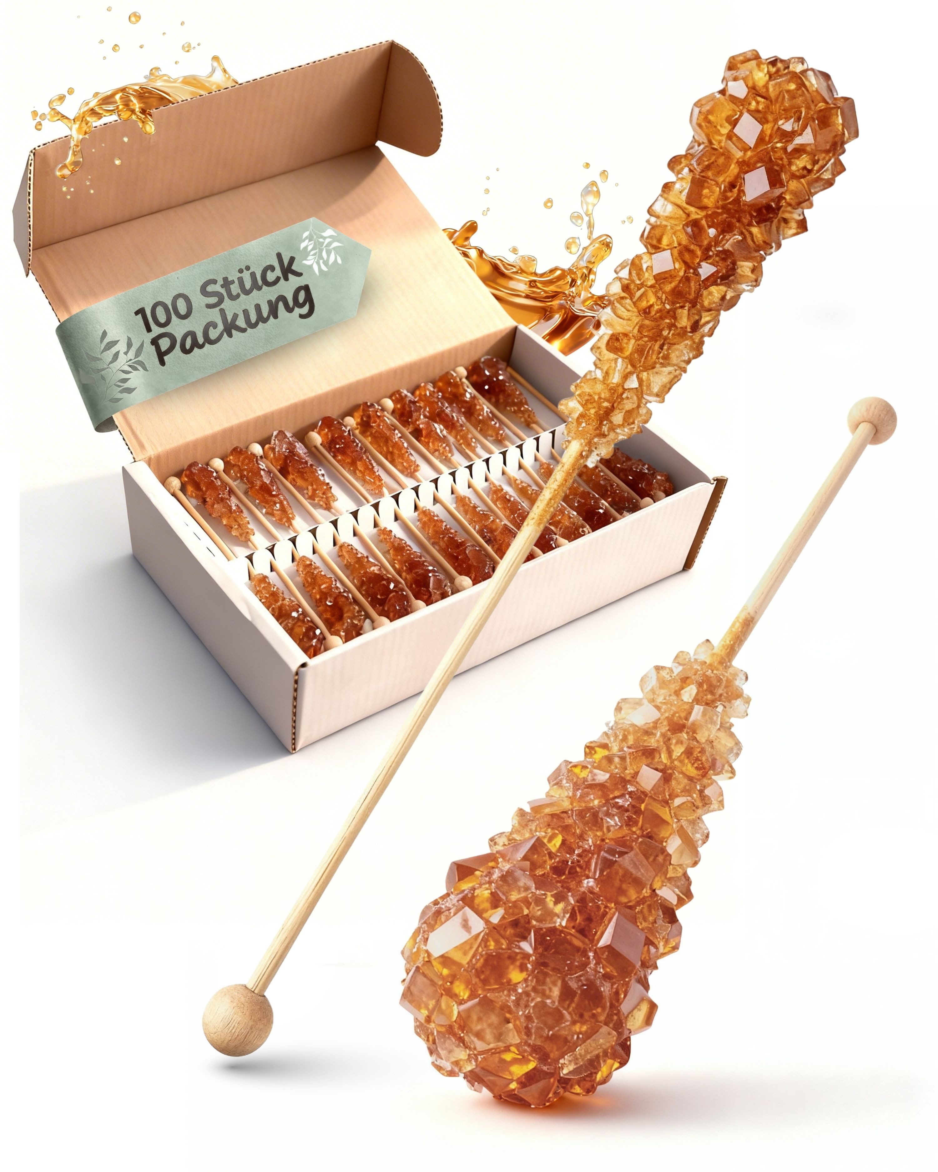 100years Süßungsmittel 100years - Premium Kandissticks braun, 100 x