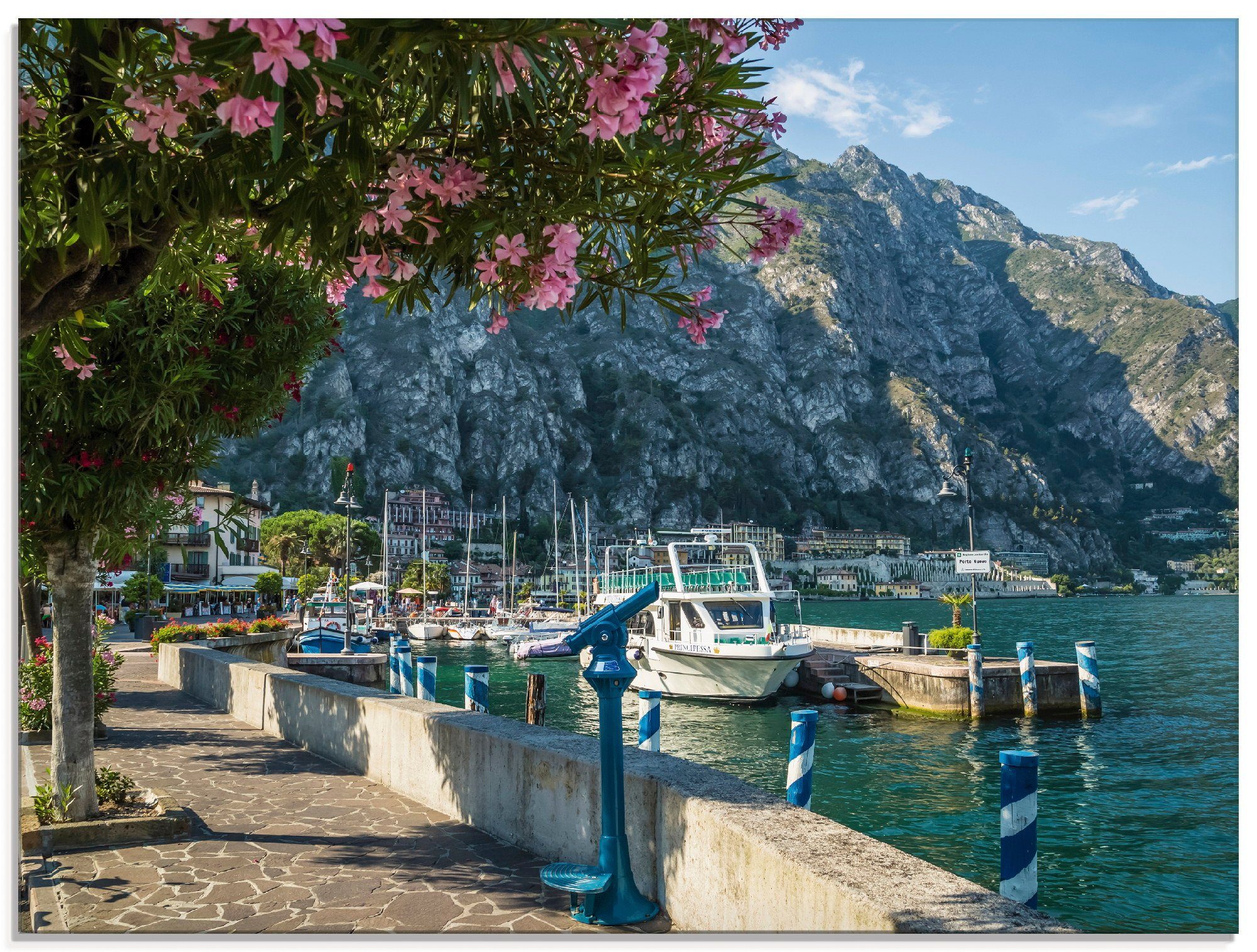 Artland Glasbild Gardasee Hafen Limone sul Garda, Europa (1 St), in verschiedenen  Größen, 6 mm Abstand von der Wand, freischwebend