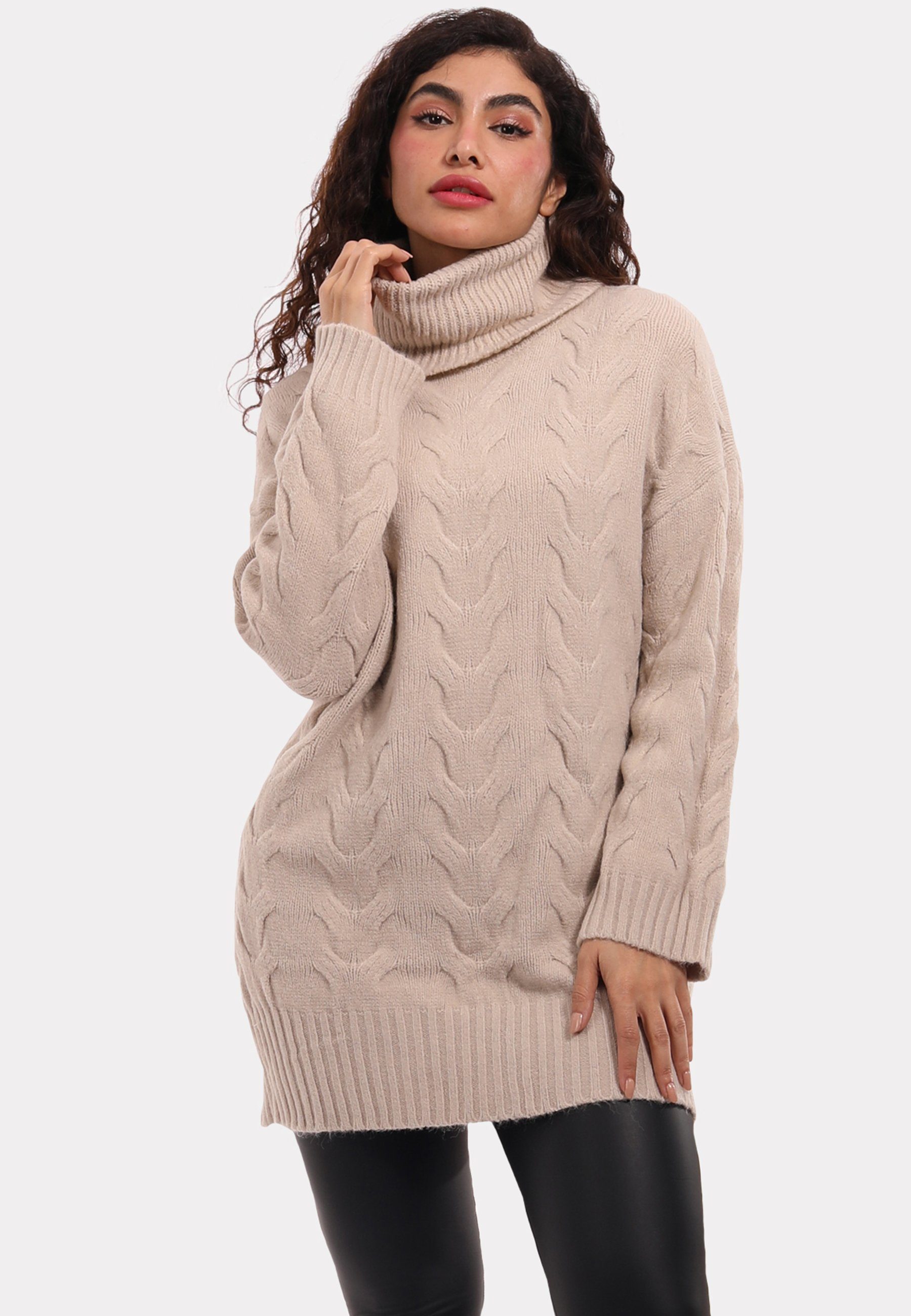 Damen Rollkragenpullover Oversize - Langer Strickpullover Für Herbst Und Winter