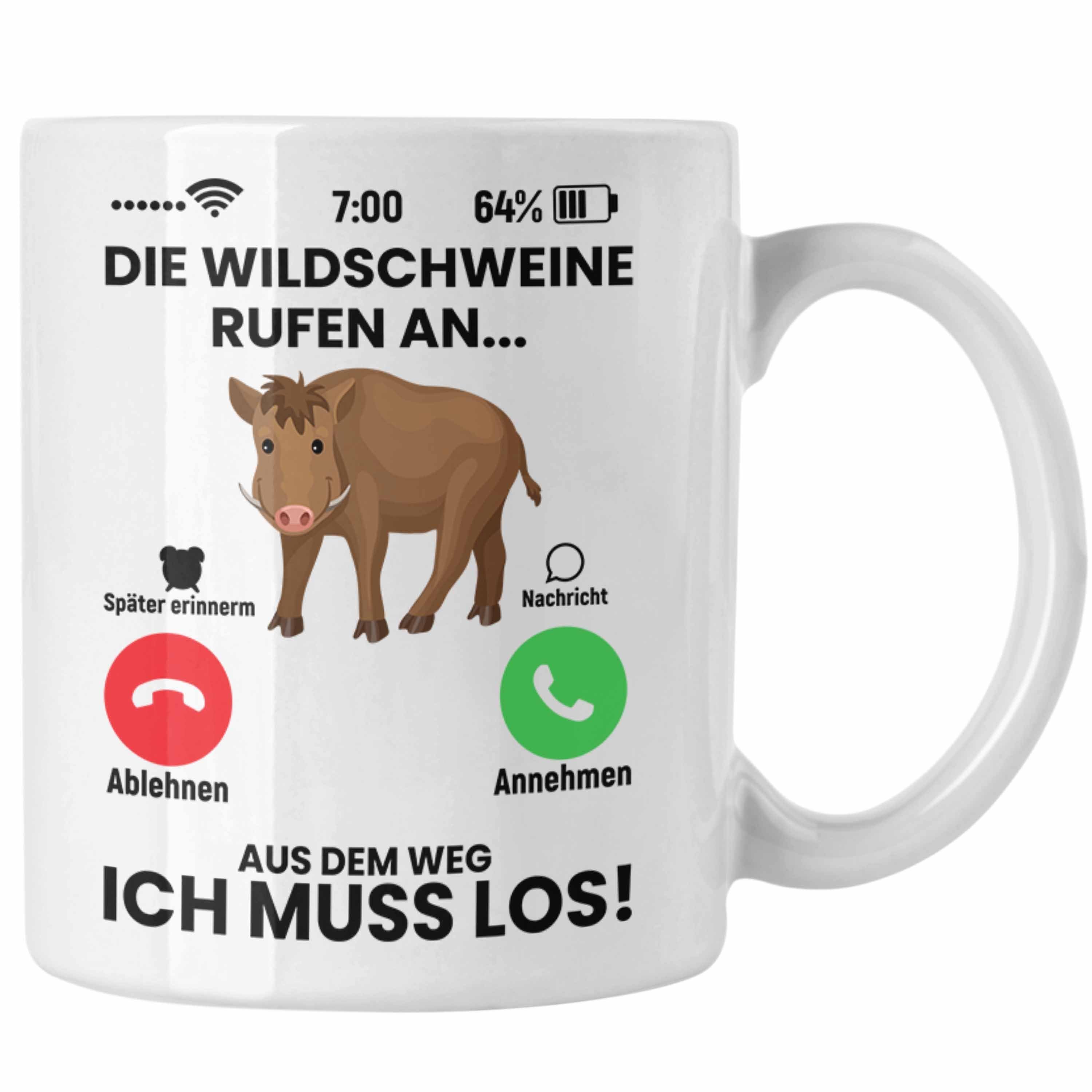 Trendation Tasse Trendation - An für Geschenk Weiss Lustiger Jäger Die zum Wildschweine als Jagen Spruch Geschenkidee Rufen Tasse