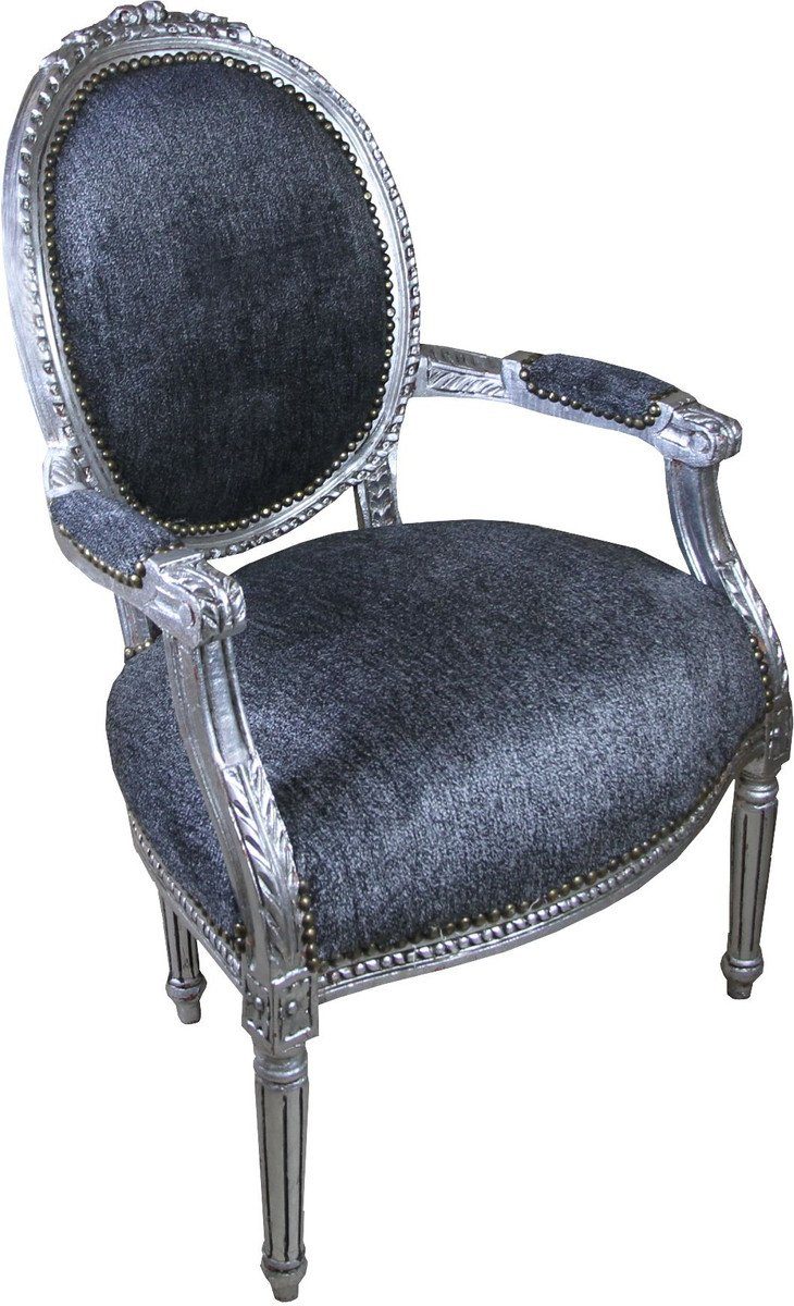 / Besucherstuhl Salon Medaillon Antik Silber Antik Casa - Padrino Möbel Stuhl Grau Barock Stil