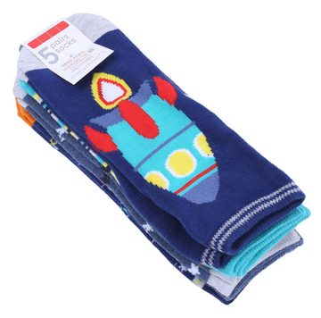 Sarcia.eu Haussocken 5 x blaue Socken „kosmische Muster“ 6-12 Monate