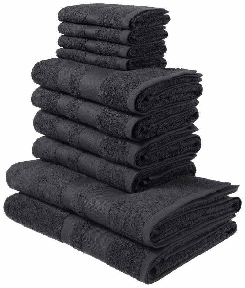 my home Handtuch Set Vanessa, Handtücher mit Bordüre, 100% Baumwolle, einfarbig, weich, Walkfrottee (Set, 10-St), Duschtücher (70x140), Handtücher (50x100) und Gästetücher (30x50)