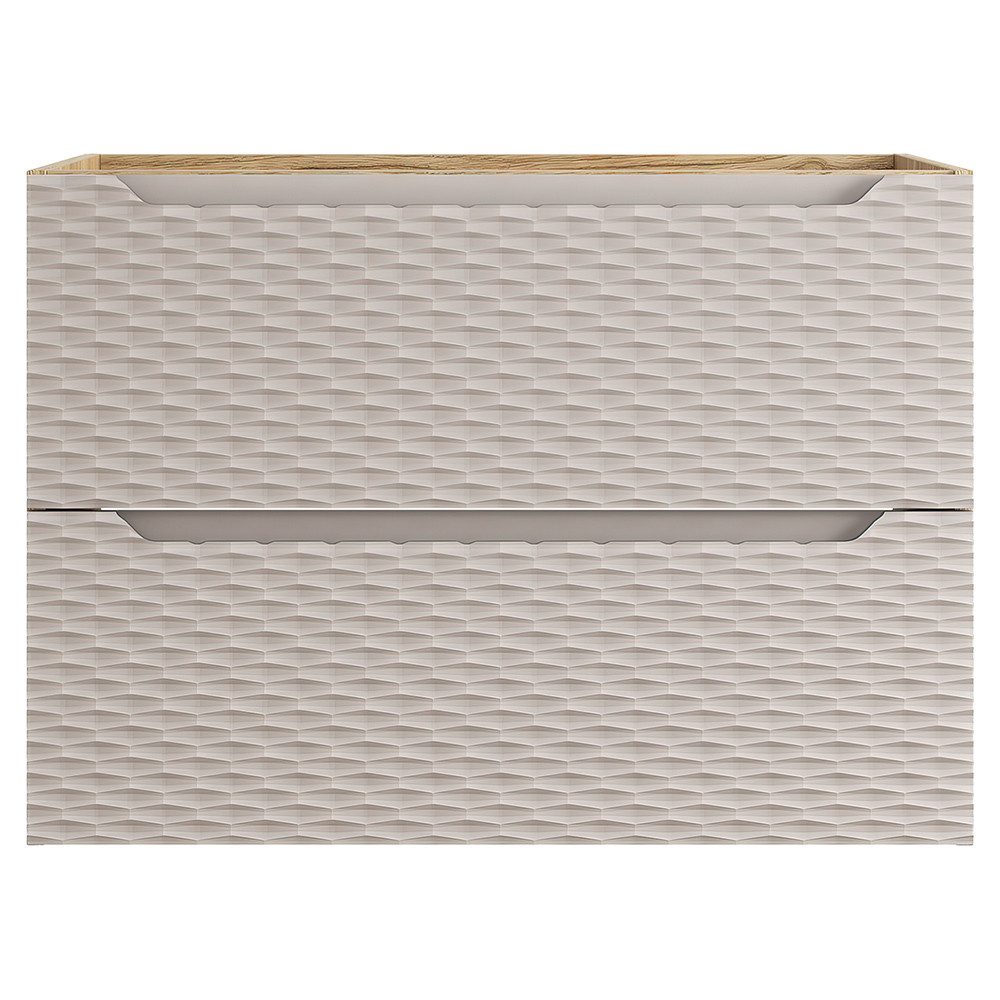 Lomadox Waschtisch OLUO-56-BEIGE, 80cm mit Keramik-Waschbecken, Eiche mit beige, 3D-Oberfläche