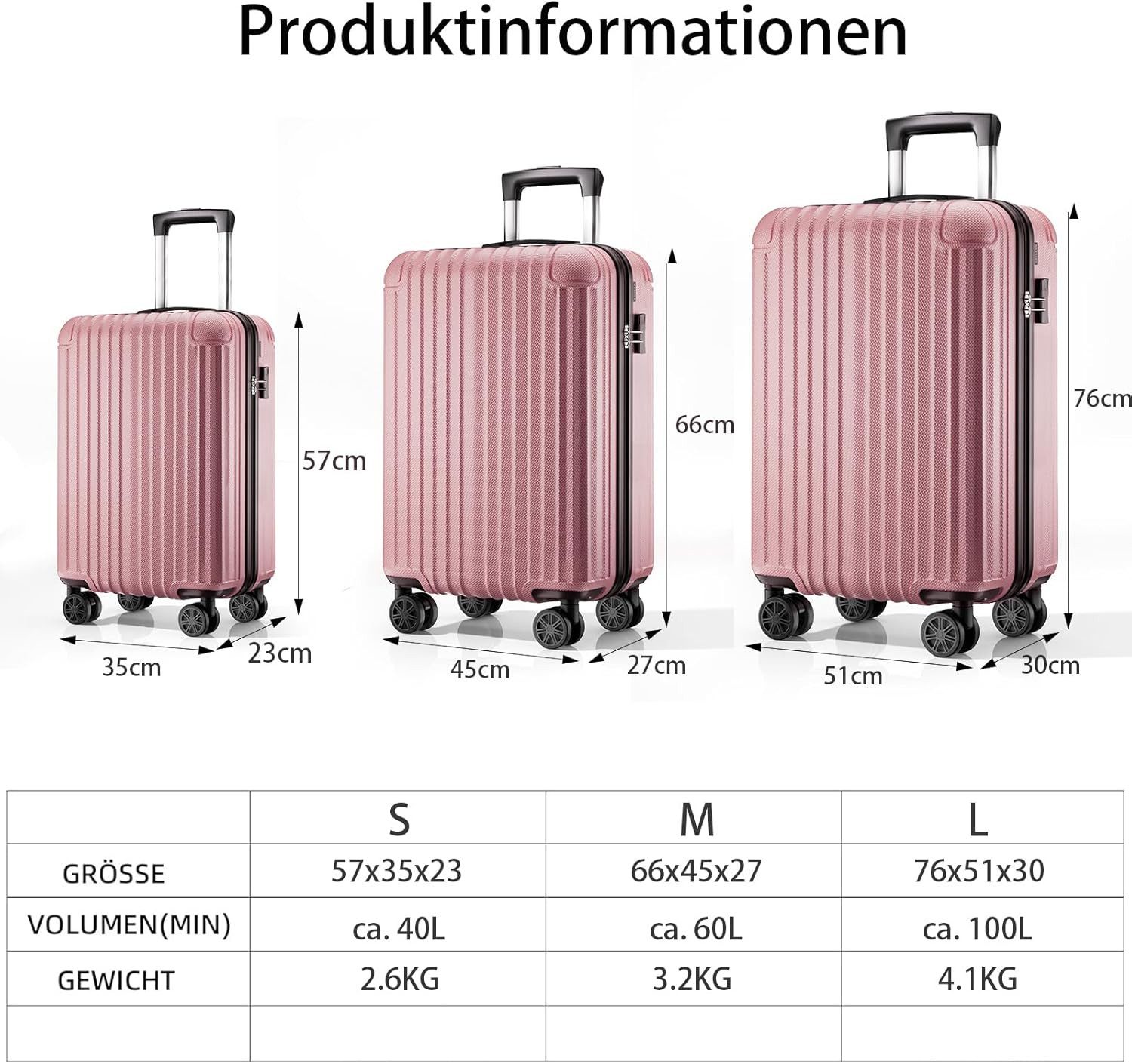 Abistab Hartschalen-Trolley Hartschalen Koffer, robuster Reisekoffer, 4 Rollen, mit Zahlenschloss, Koffer & Trolleys 57/66/76cm, 40/60/100L – Bild 5 von 5