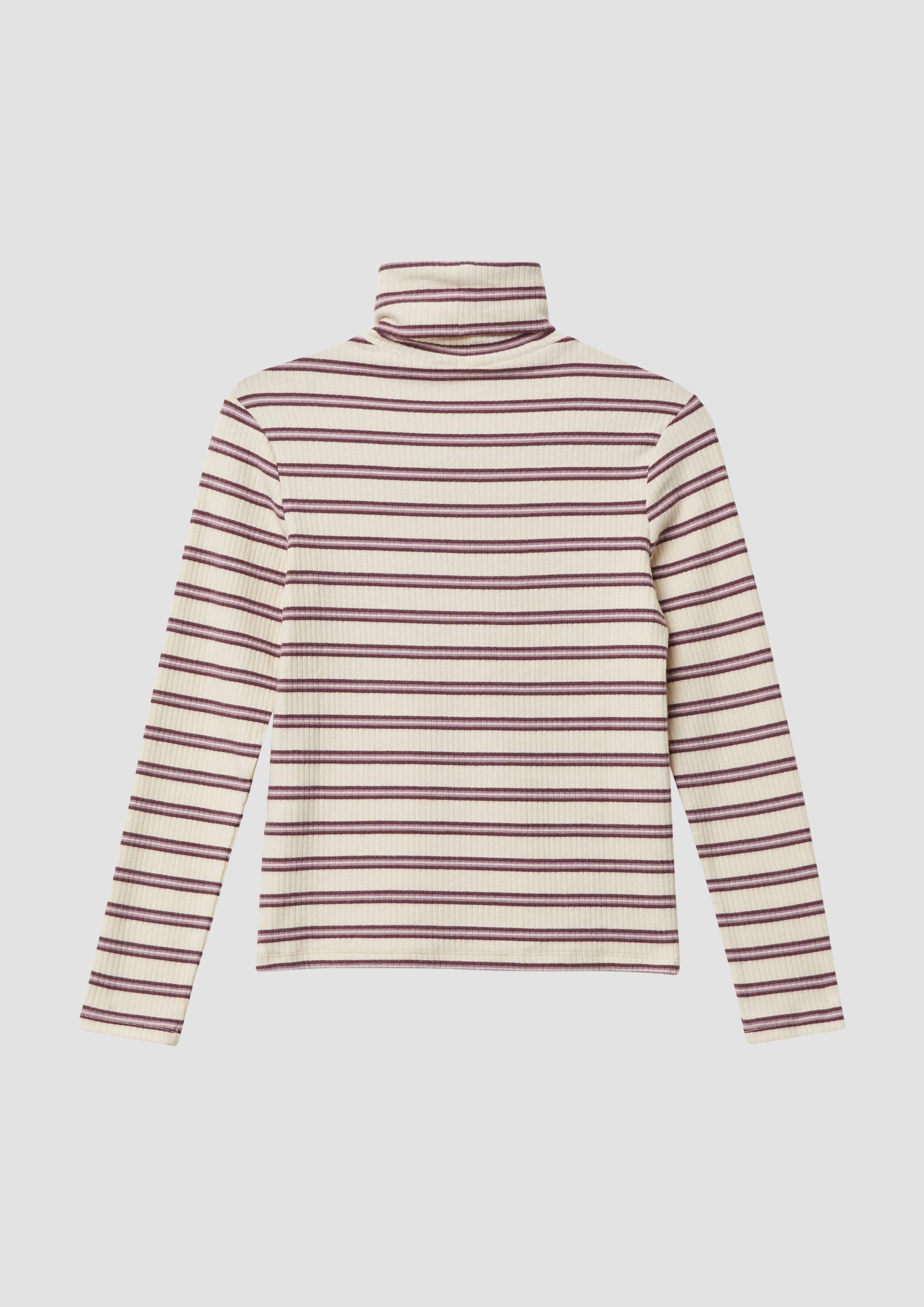 s.Oliver Langarmshirt T-Shirt Geripptes Longsleeve im Slim Fit mit Rollkragen und Streifenmuster
