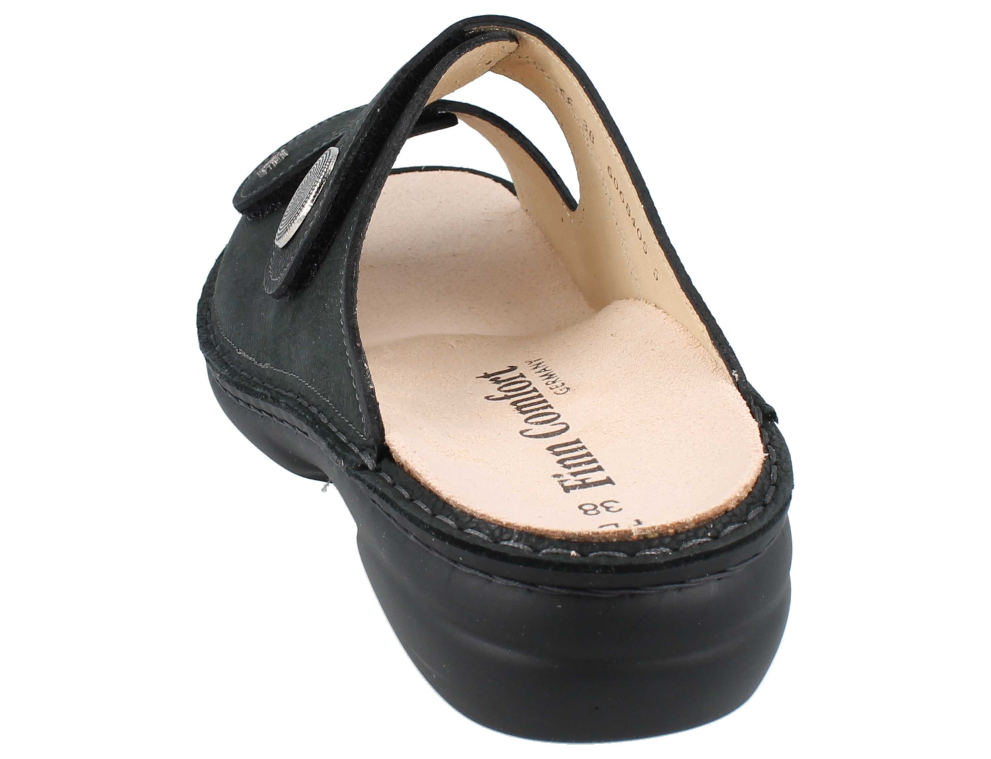Finn Comfort FINN COMFORT Sansibar Damen Pantolette schwarz genarbtes Nubukleder - Pantolette Wechselfußbett
