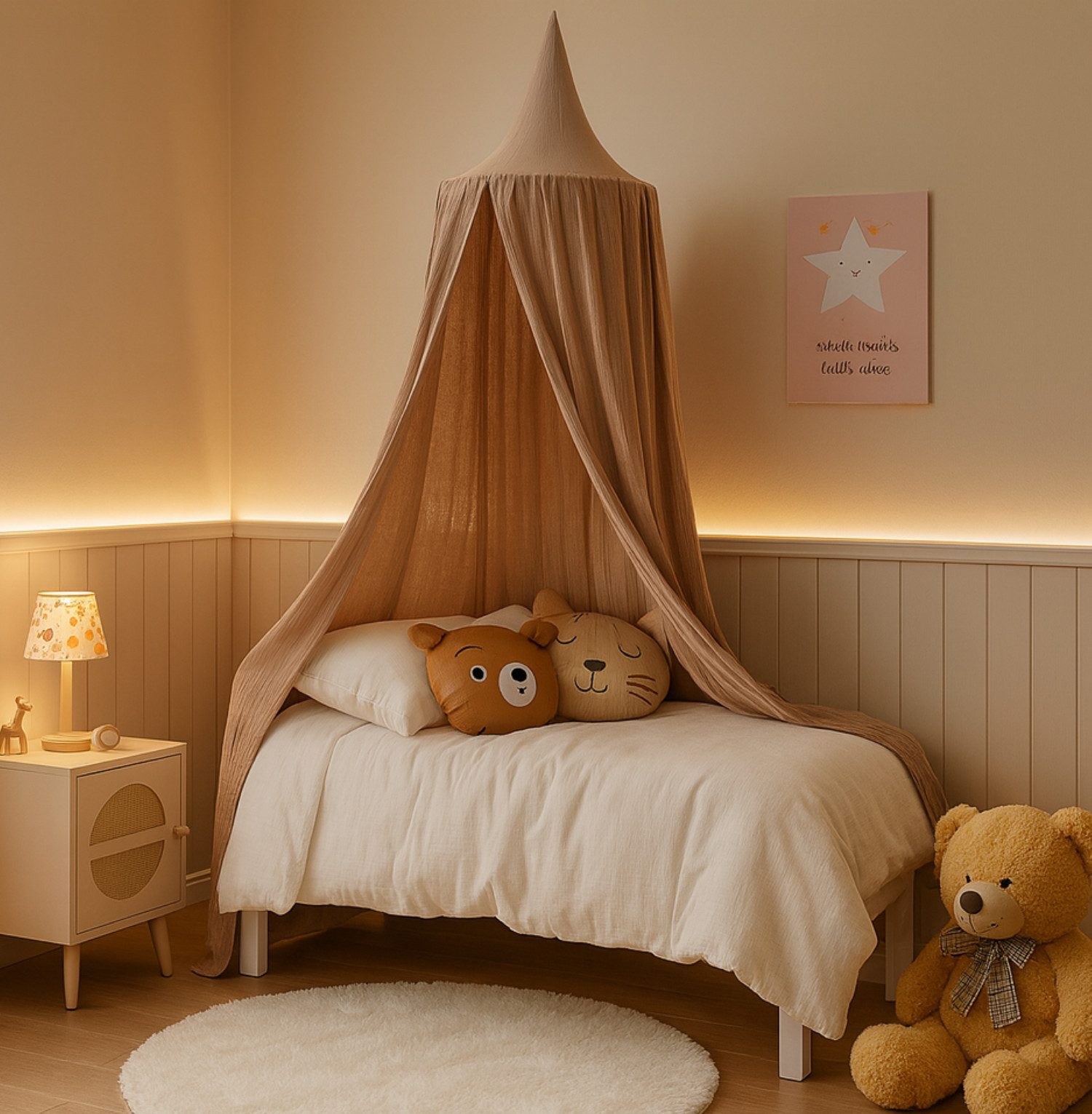 Alavya Home® Betthimmel Baldachin Kinderzimmer Bio-Baumwolle Musselin für Schlafzimmer (GOTS-Zertifiziert I Passt um Babybett, Kinderbett, Hausbett), Saumlänge ca. 250cm Moskitonetz Insektenschutz Kinder Spielzelte