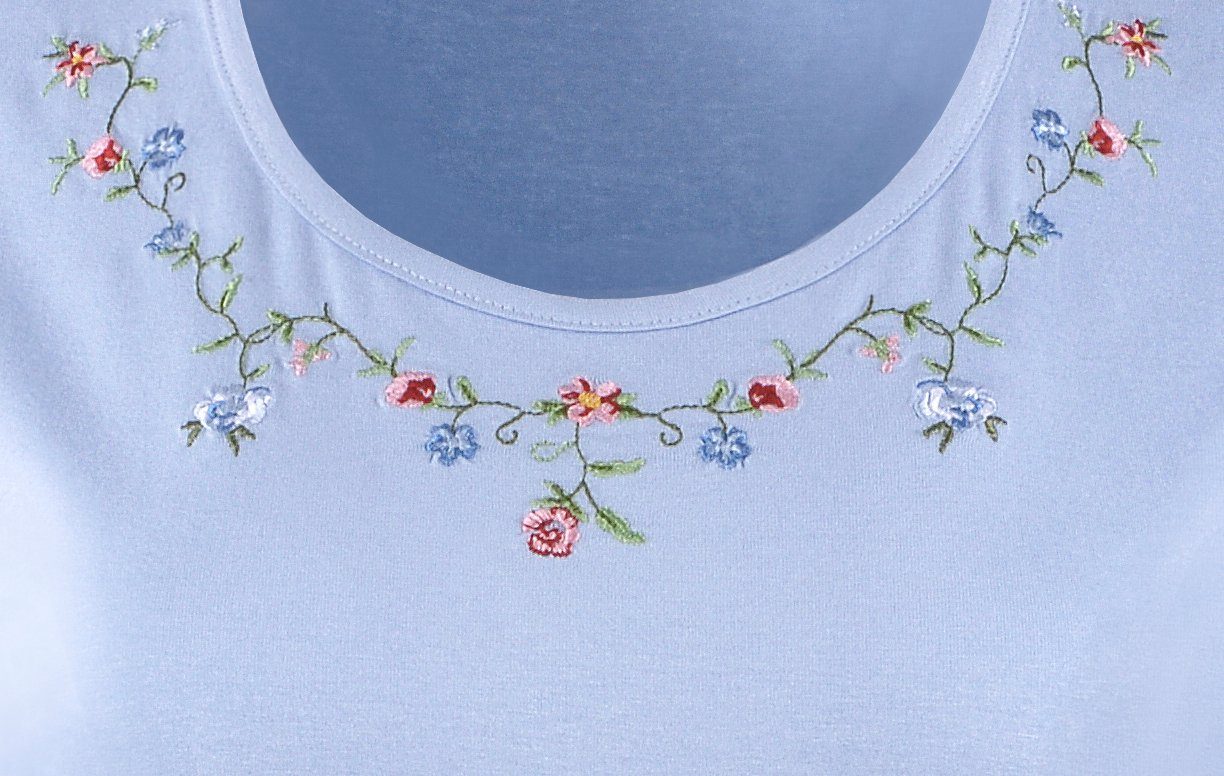 Moschen-Bayern Trachtenshirt Moschen-Bayern Damen Trachtenshirt Shirt Tshirt Trachten T-Shirt Stickerei Blumen Hellblau Blau Shirt, T-Shirt, Trachtenshirt, Tshirt
