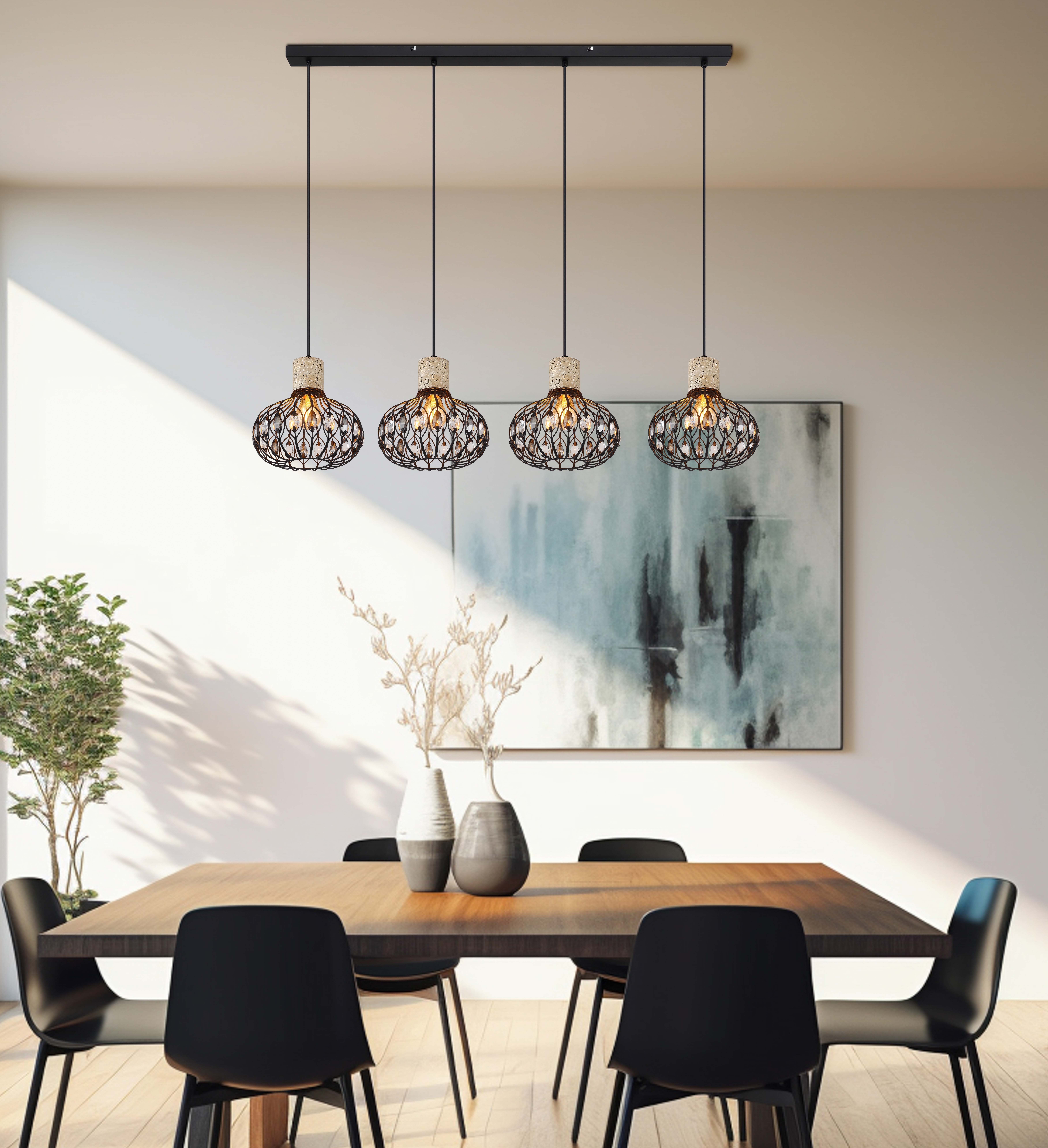 GLOBO LIGHTING Hängeleuchte DORTHY, Leuchtmittel wechselbar, Kürzbare Hängeleuchte schwarz matt mit Travertine Stein, modern
