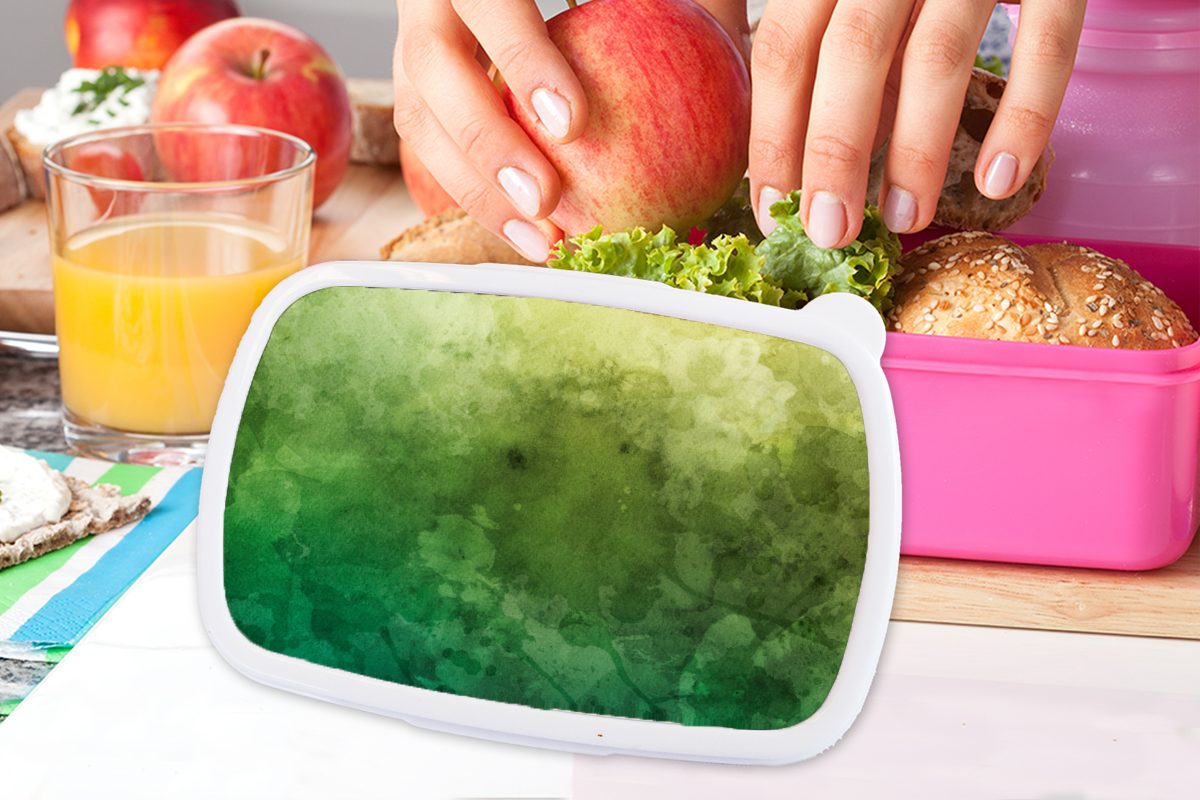 Kinder, Kunststoff Brotdose Snackbox, Lunchbox MuchoWow Grün, rosa Aquarell Brotbox (2-tlg), - Mädchen, - Erwachsene, Flecken Kunststoff, für