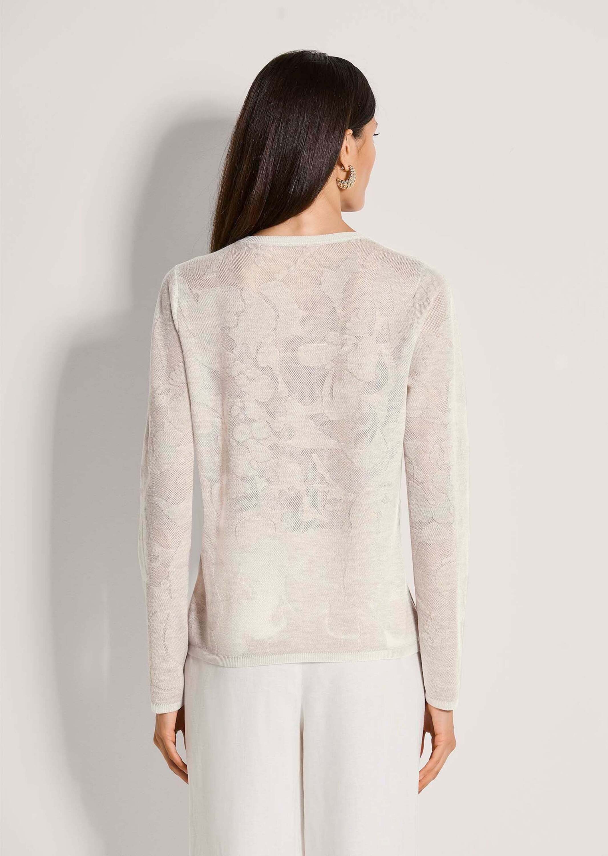 MADELEINE Strickjacke Elegante Sommerjacke mit Rundhals, Feinstrick Florale Wolljacke, Knopfleiste, Jacquard-Muster, leichte Transparenz