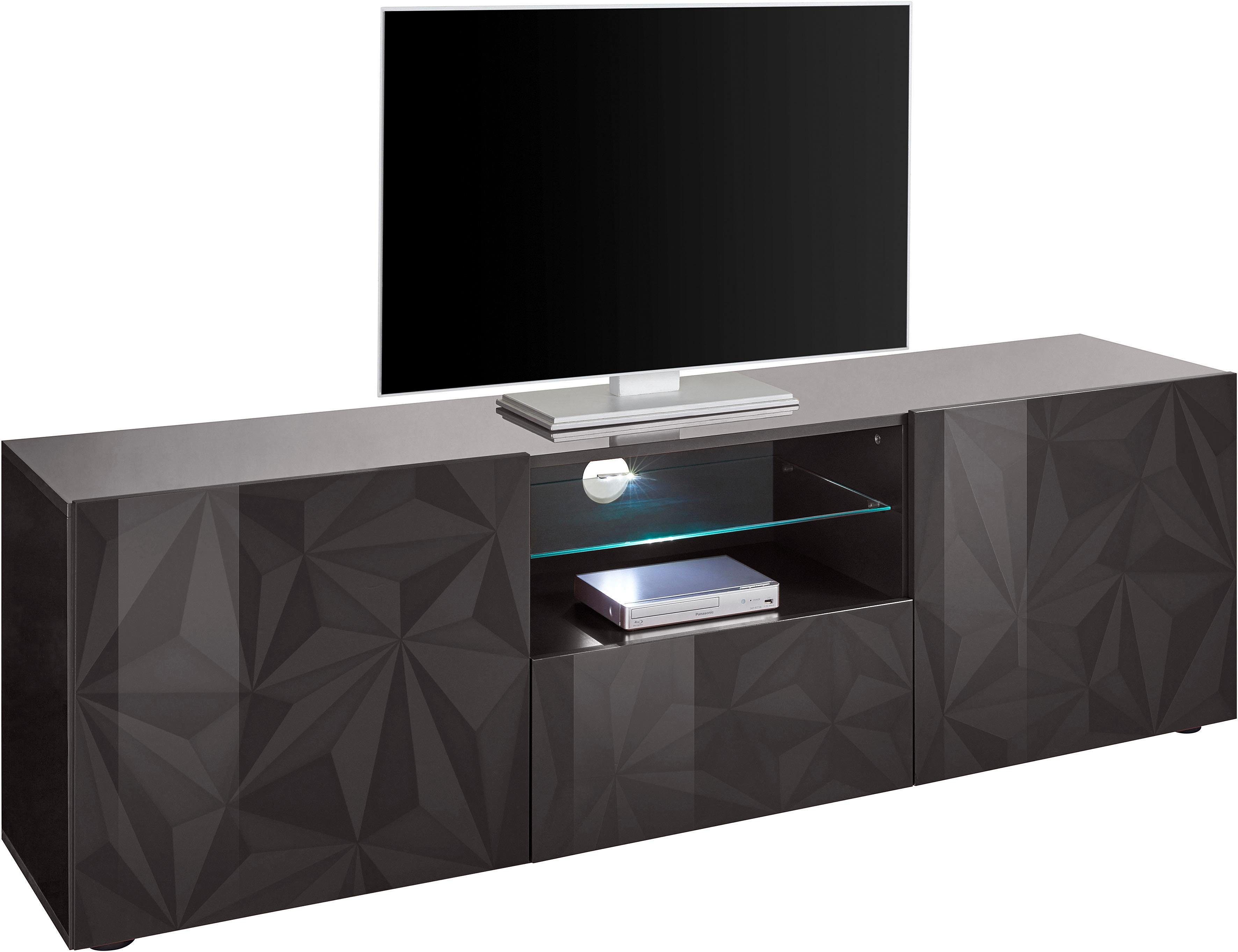 Home affaire Lowboard Prisma Breite 181 cm, TV-Board 2 Türen, 1 Schubkasten, TV-Schrank, Front mit elegantem Siebdruck, grifflos, viel Stauraum