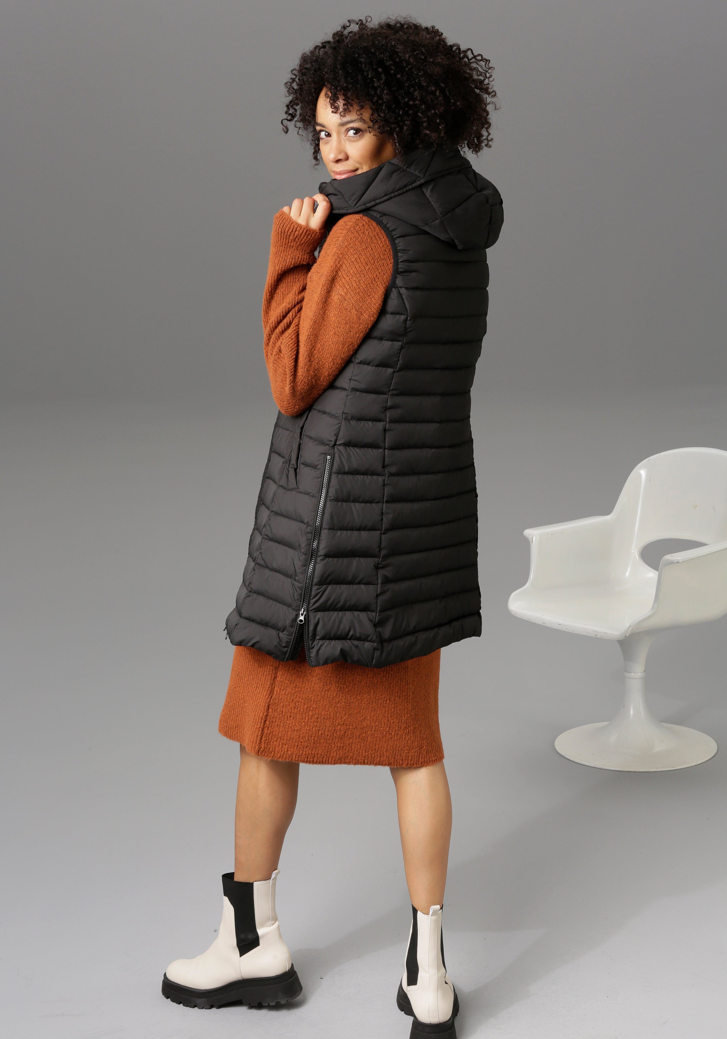 Aniston CASUAL Steppweste mit verstellbarer Kapuze schwarz