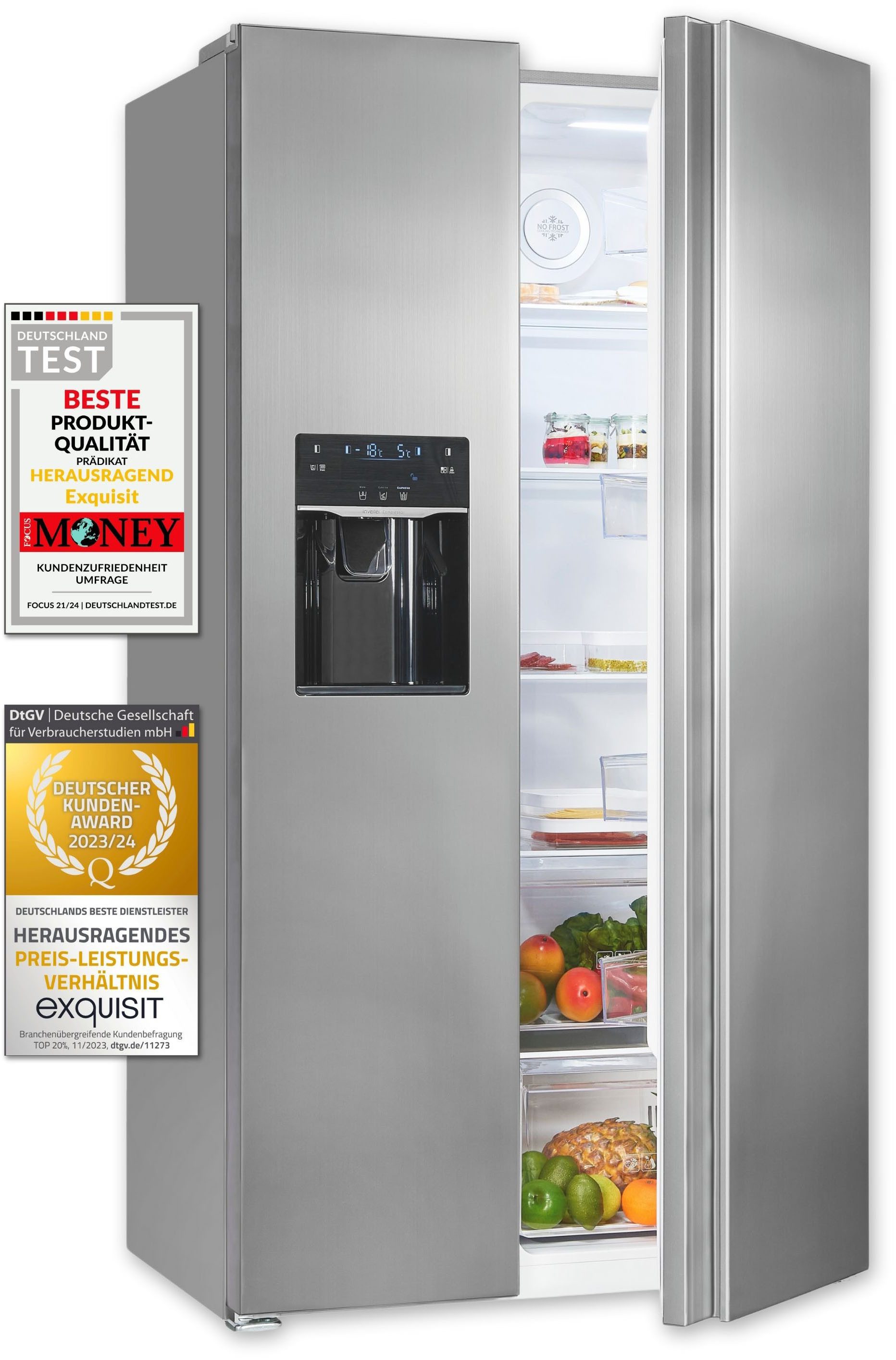 exquisit Side-by-Side SBS520-CF-040E inoxlook, 177 cm hoch, 90 cm breit