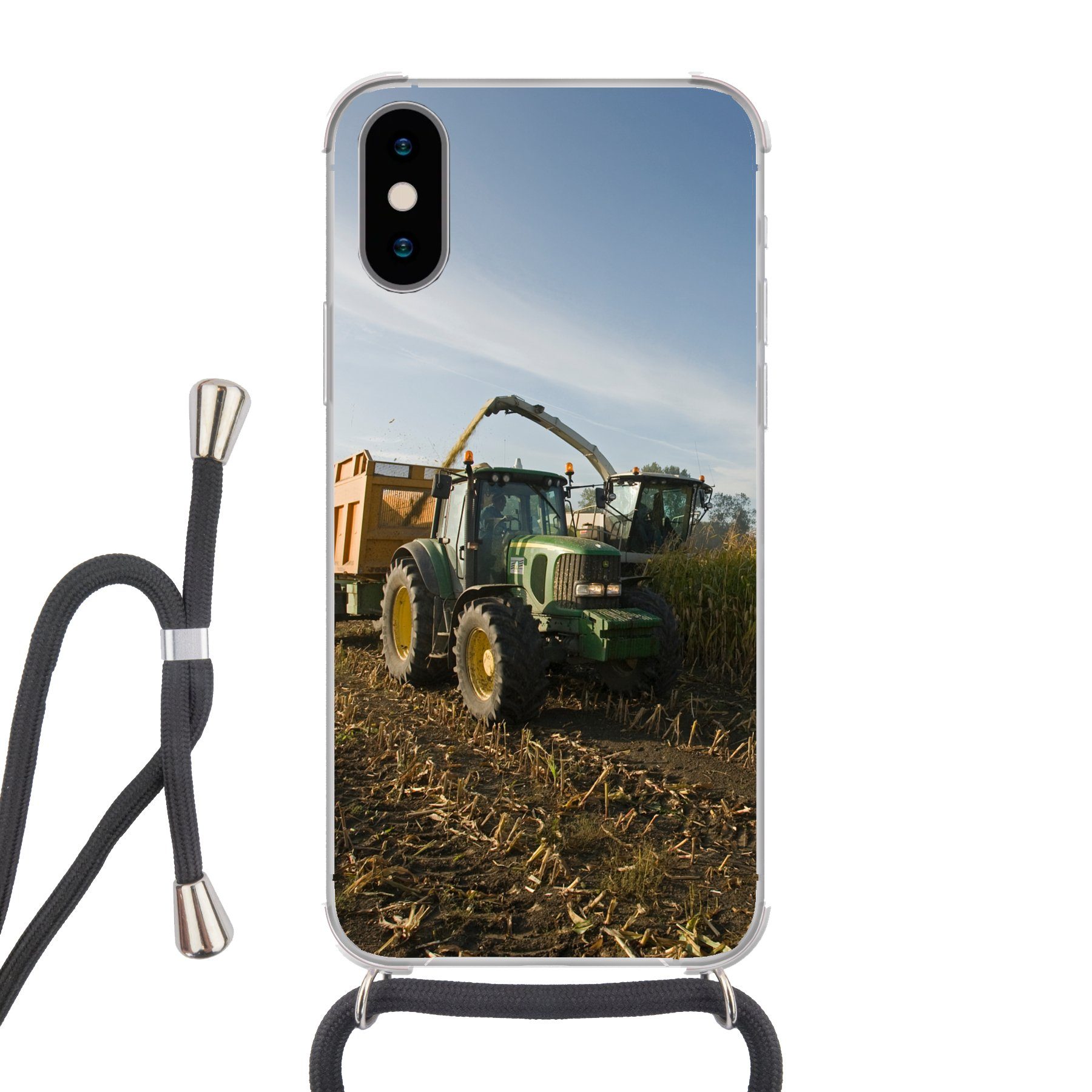 MuchoWow Handyhülle »Traktor - Anhänger - Mais - Grün - Landleben«,  Handyhülle Telefonhülle Apple iPhone X/10