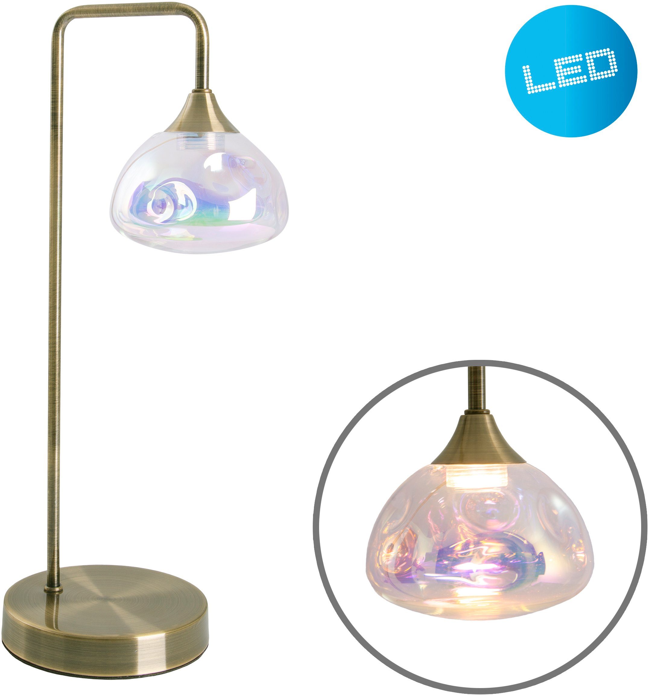 irisierendes messing fest LEDs Gestell 1 6 warmweiß Varna, Glas näve LED flg. integriert, LED incl. Warmweiß, Tischleuchte