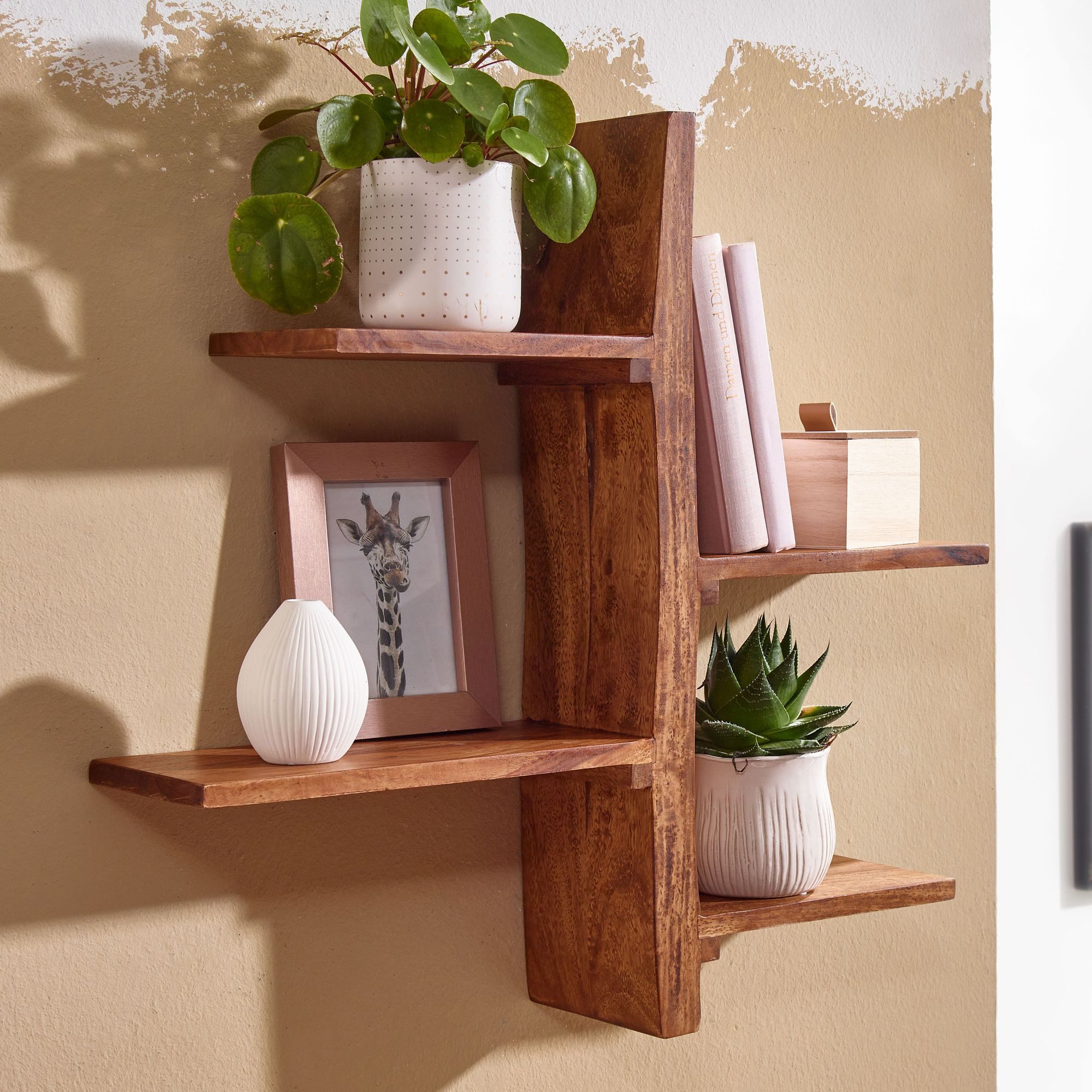 FINEBUY Wandregal FB80115, 58x60x15 cm Massivholz günstig online kaufen