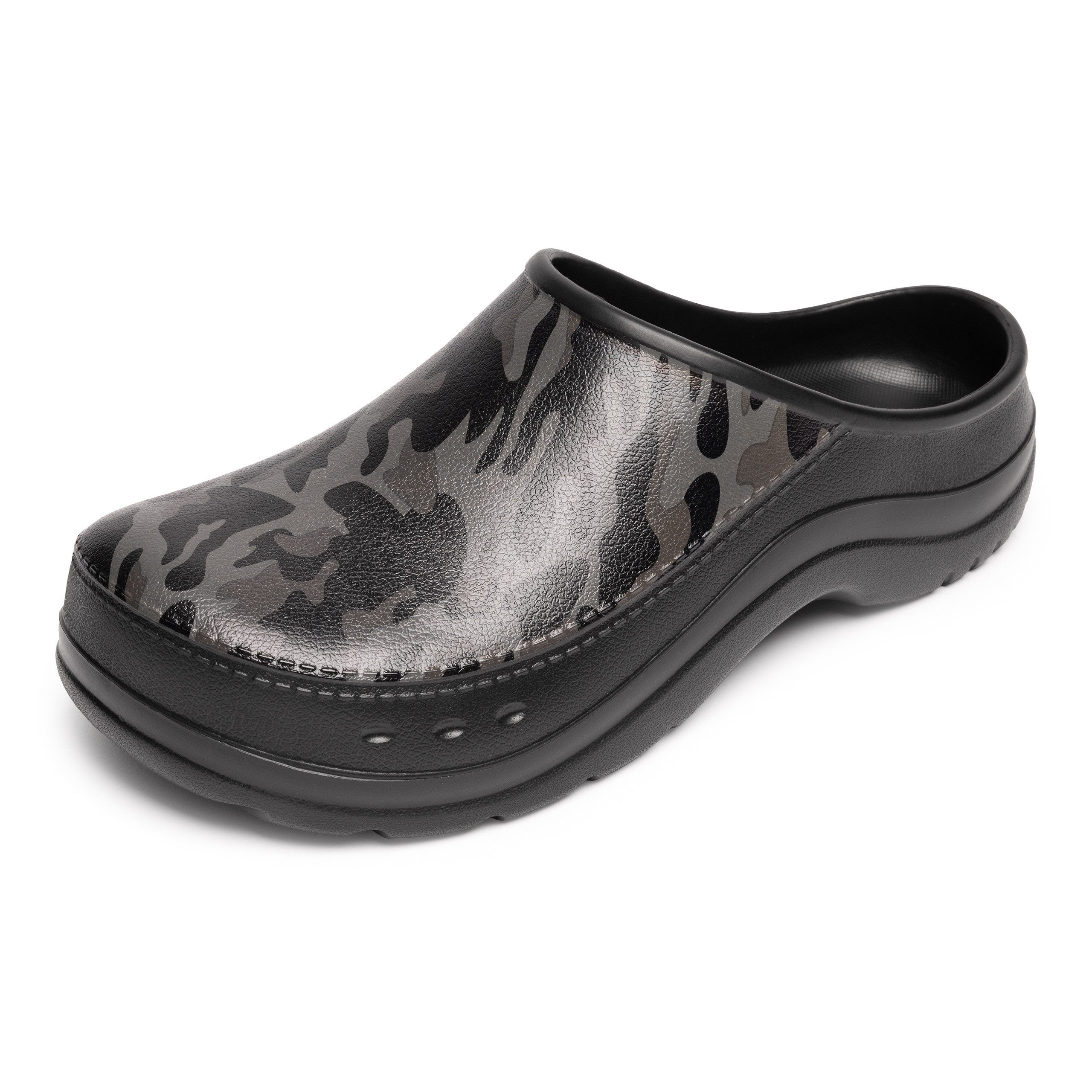 Ladeheid Gartenclogs für Herren Ultraleicht EVA Gartenschuhe LA-CA-26 Clog (40 EU, Schwarz/Grau Tarnmuster) Wasserdicht & Flexibel