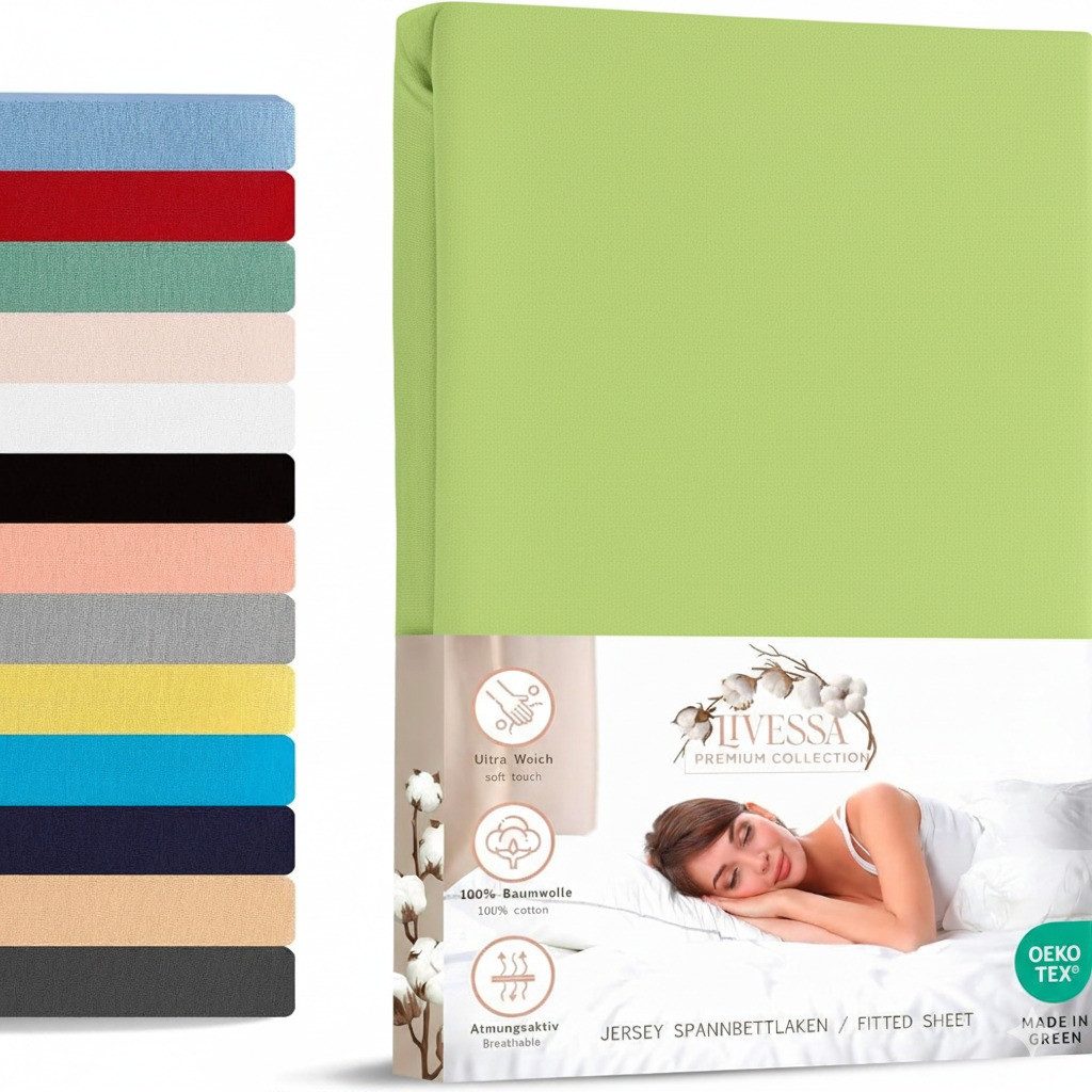 livessa Spannbettlaken Jersey Spannbettlaken Bettlaken Spannbetttuch Baumwolle Rundumgummi, Jersey, Gummizug: Rundumgummizug, In 9 Größen und vielen Farben erhältlich aus 100% Baumwolle